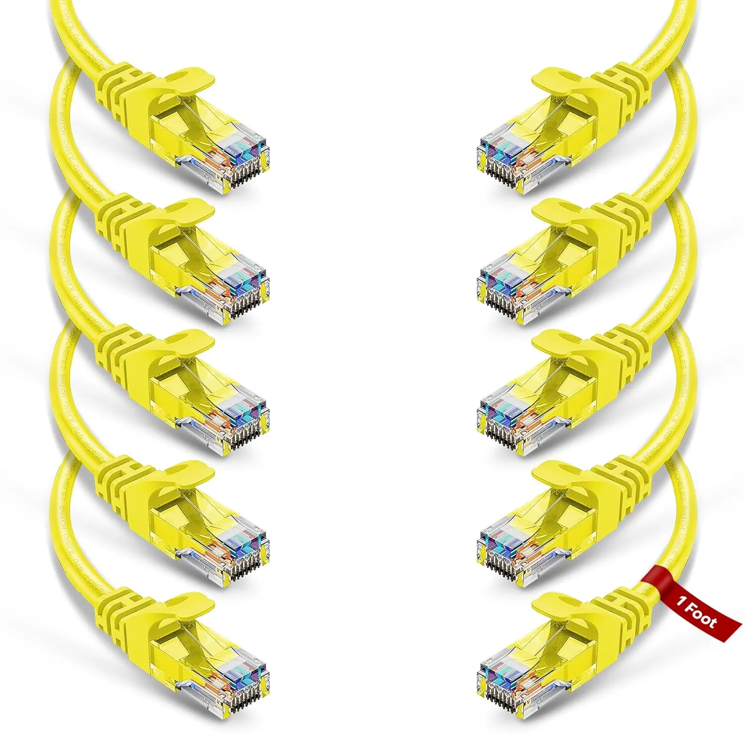 NewYork Cables Cat6 Ethernet Patch Cable 1 ft (10 Pack), Snagless Cat6 Patch Cables for Data Centers, 10Gbps, 550Mhz Ethernet Cord, Bare Copper Network Patch Cables for Home and Enterprise -Yellow