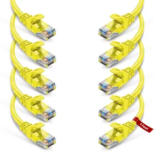 NewYork Cables Cat6 Ethernet Patch Cable 1 ft (10 Pack), Snagless Cat6 Patch Cables for Data Centers, 10Gbps, 550Mhz Ethernet Cord, Bare Copper Network Patch Cables for Home and Enterprise -Yellow