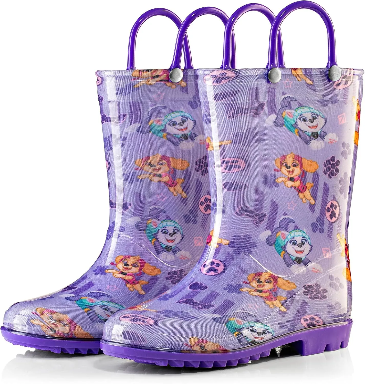 Nickelodeon Paw Patrol Girls' Waterproof PVC Rain Boots with Easy-On Handles – Toddler & Little Kid Sizes
