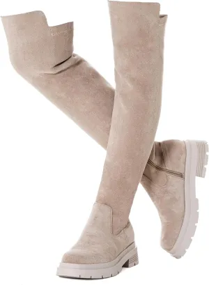 N.N.G Women Over the Knee Boots Thigh High Suede Black Block Low 2 Inch Heel Chunky Above Knee Winter Pointed toe