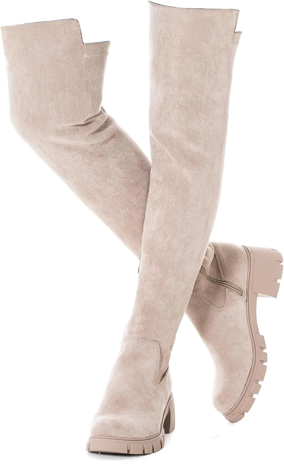 N.N.G Women Over the Knee Boots Thigh High Suede Black Block Low 2 Inch Heel Chunky Above Knee Winter Pointed toe