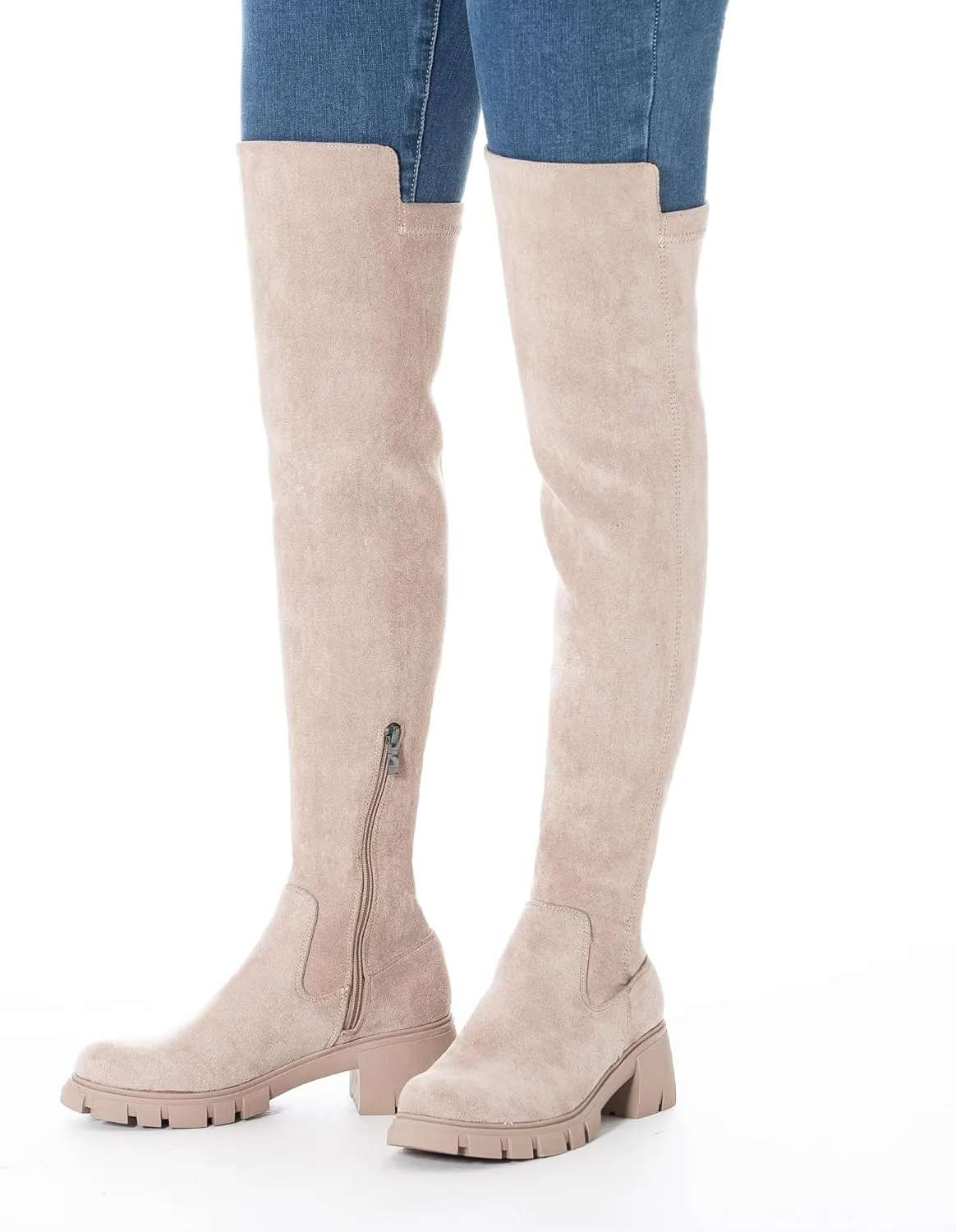 N.N.G Women Over the Knee Boots Thigh High Suede Black Block Low 2 Inch Heel Chunky Above Knee Winter Pointed toe