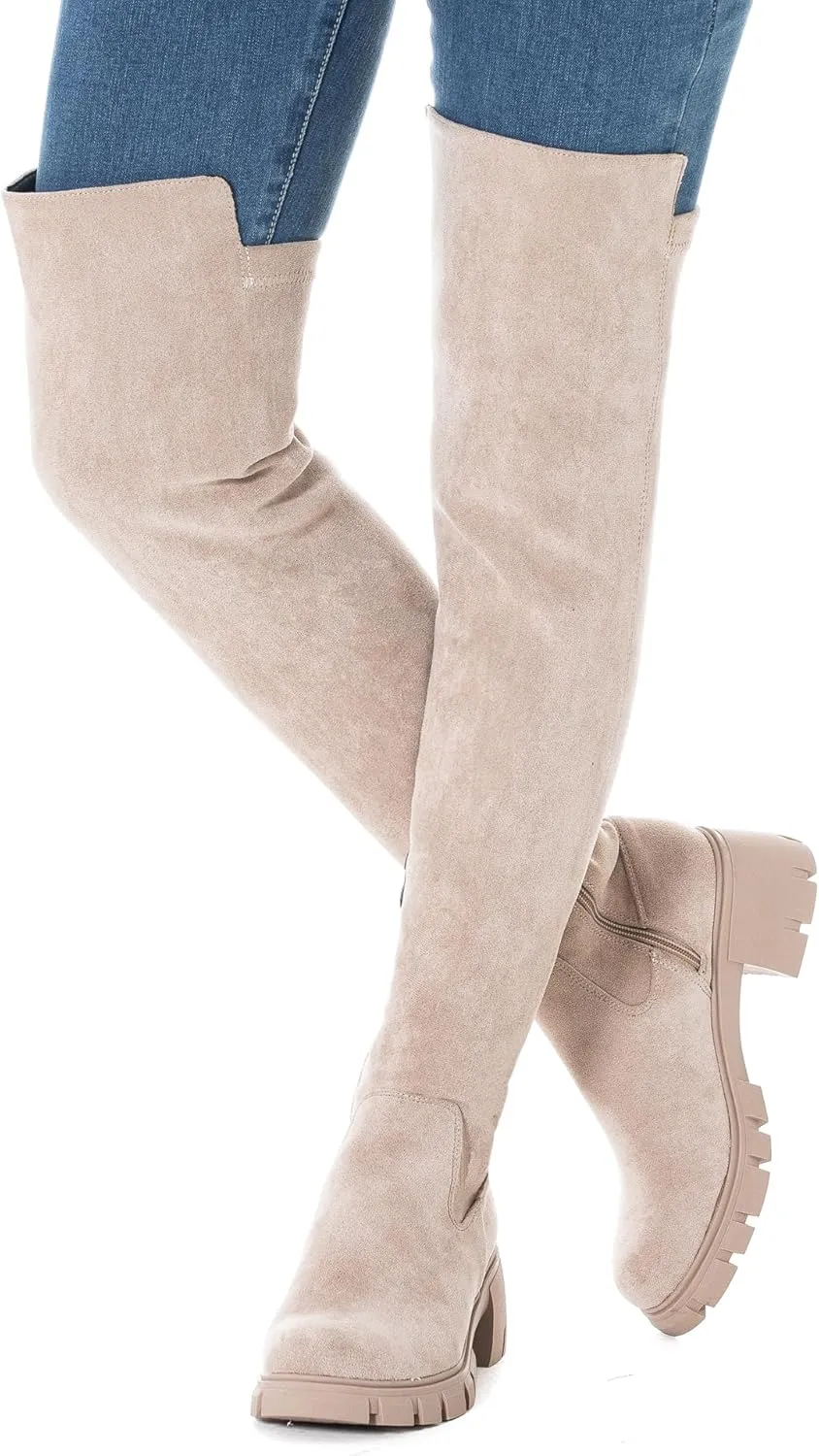 N.N.G Women Over the Knee Boots Thigh High Suede Black Block Low 2 Inch Heel Chunky Above Knee Winter Pointed toe