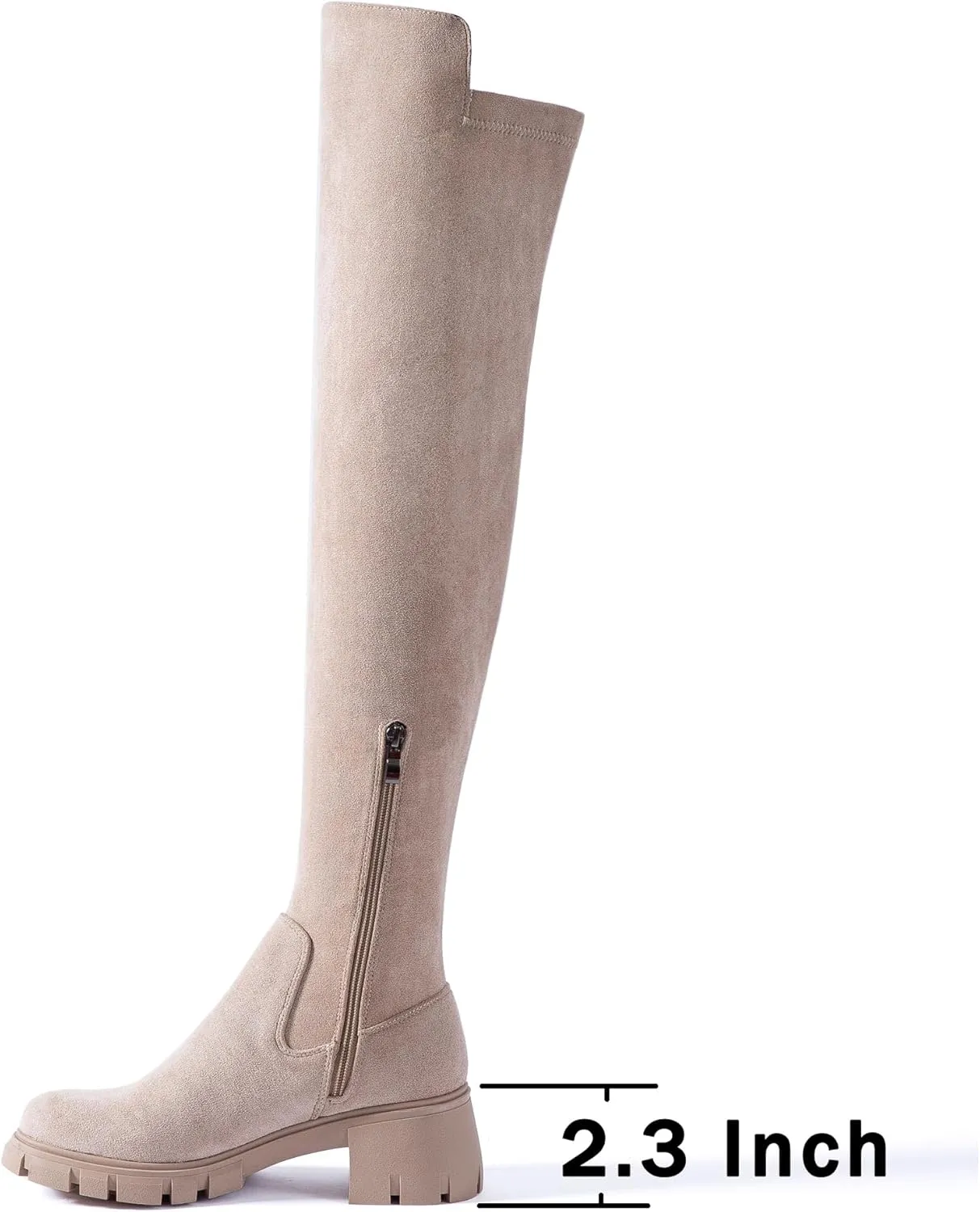 N.N.G Women Over the Knee Boots Thigh High Suede Black Block Low 2 Inch Heel Chunky Above Knee Winter Pointed toe