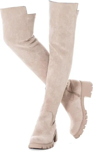 N.N.G Women Over the Knee Boots Thigh High Suede Black Block Low 2 Inch Heel Chunky Above Knee Winter Pointed toe