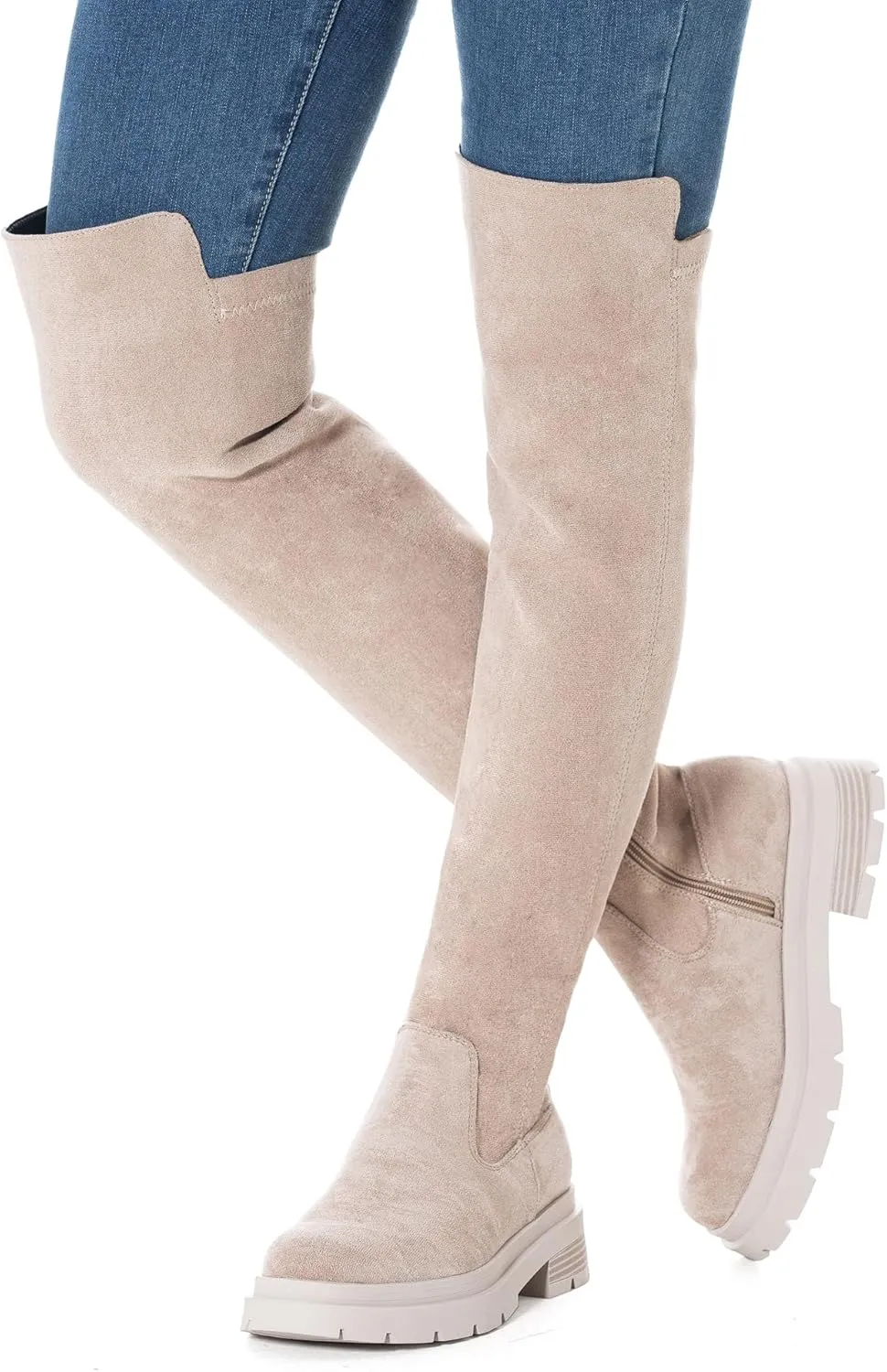 N.N.G Women Over the Knee Boots Thigh High Suede Black Block Low 2 Inch Heel Chunky Above Knee Winter Pointed toe