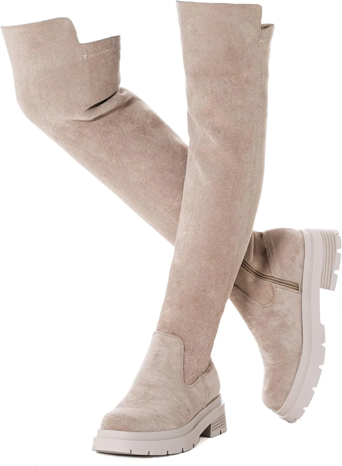 N.N.G Women Over the Knee Boots Thigh High Suede Black Block Low 2 Inch Heel Chunky Above Knee Winter Pointed toe