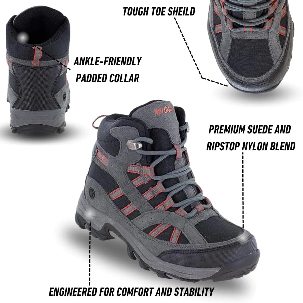 Northside Unisex-Child Rampart Mid Hiking Boots - Lightweight Performance | Suede/Ripstop Nylon Moisture-Wicking Quick Lace-Up Durable TPR Outsole | Kids Hiking Adventure Essential