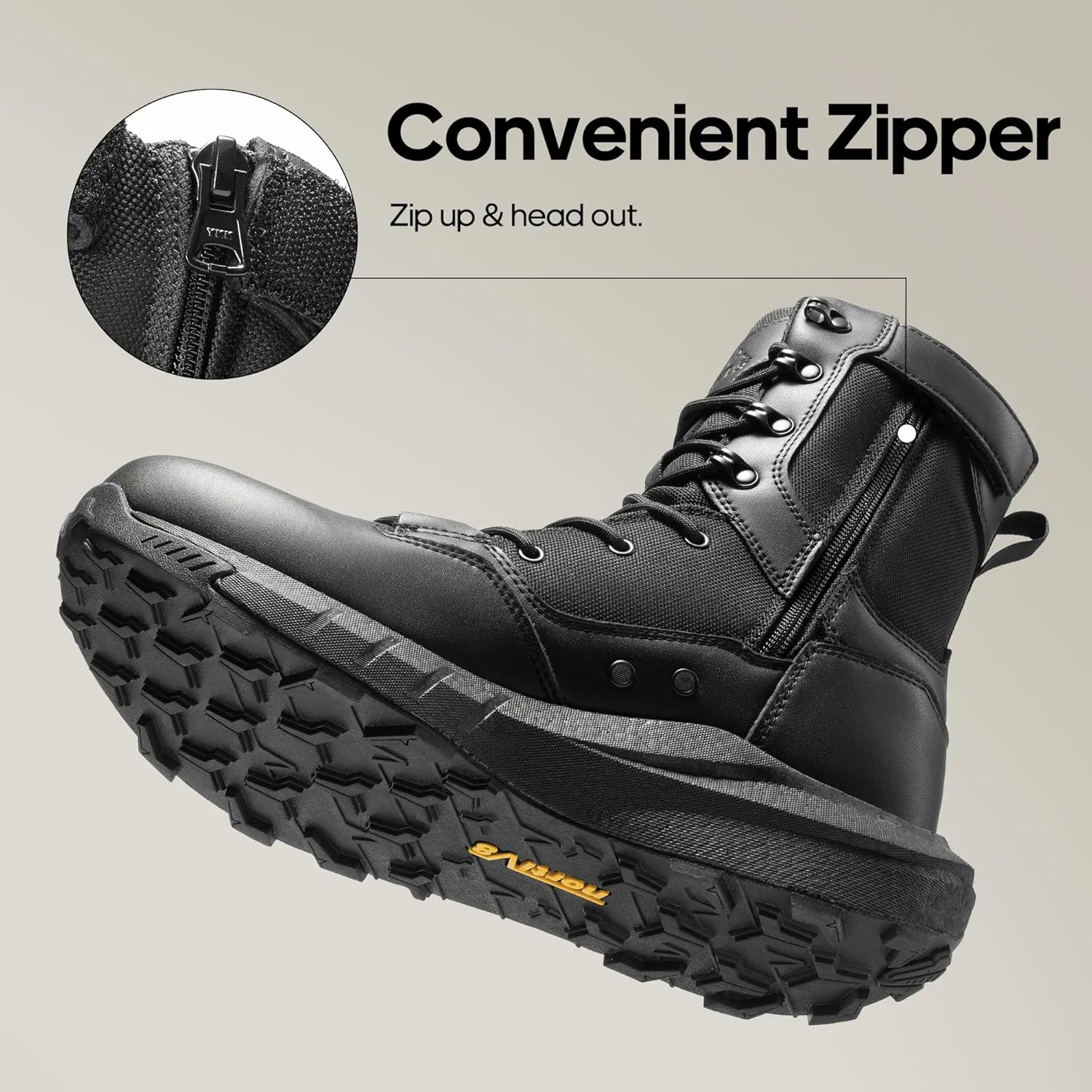 NORTIV 8 Men's Breathable Military Tactical Combat Boots Side Zipper Arch Support Leather Lightweight Motorcycle Work Hiking Boots 8 Inches DesertStorm