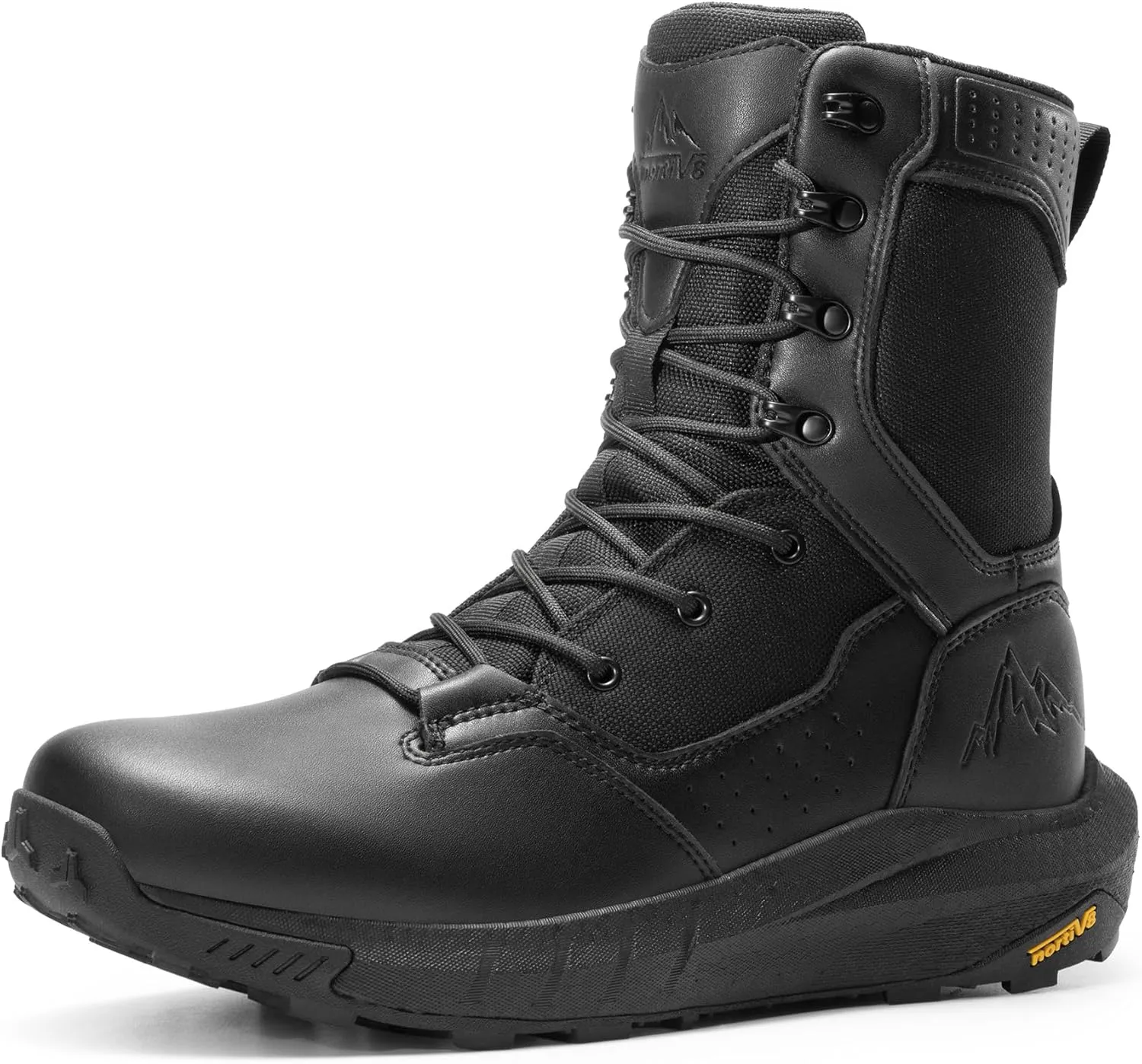 NORTIV 8 Men's Breathable Military Tactical Combat Boots Side Zipper Arch Support Leather Lightweight Motorcycle Work Hiking Boots 8 Inches DesertStorm