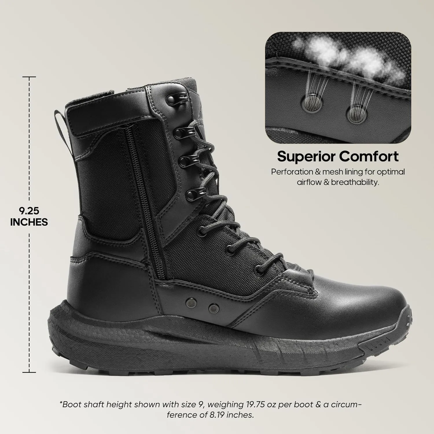 NORTIV 8 Men's Breathable Military Tactical Combat Boots Side Zipper Arch Support Leather Lightweight Motorcycle Work Hiking Boots 8 Inches DesertStorm