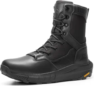 NORTIV 8 Men's Breathable Military Tactical Combat Boots Side Zipper Arch Support Leather Lightweight Motorcycle Work Hiking Boots 8 Inches DesertStorm