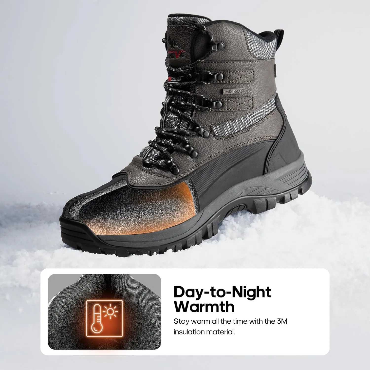 NORTIV 8 Men's Insulated Waterproof Construction Rubber Sole Winter Snow Ski Boots