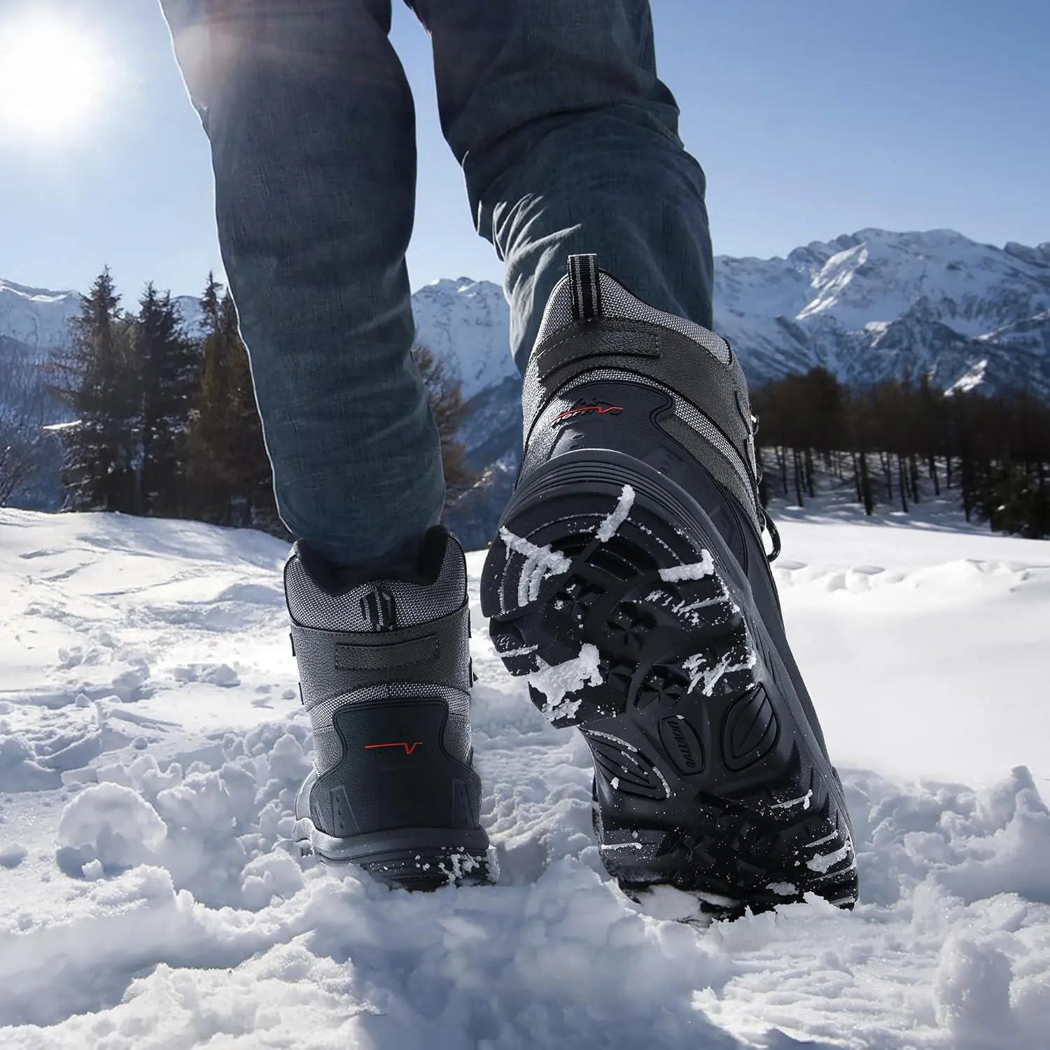 NORTIV 8 Men's Insulated Waterproof Construction Rubber Sole Winter Snow Ski Boots