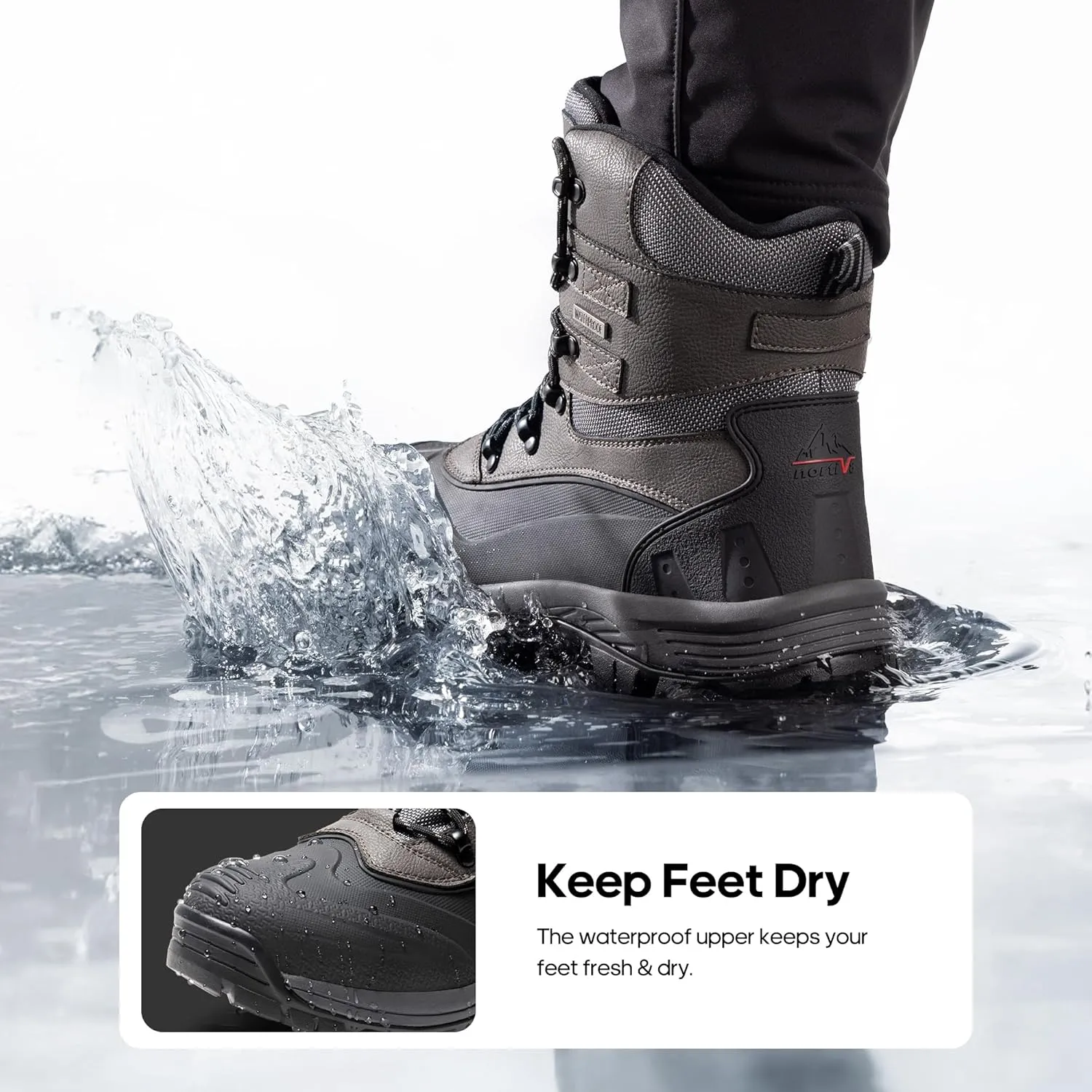 NORTIV 8 Men's Insulated Waterproof Construction Rubber Sole Winter Snow Ski Boots
