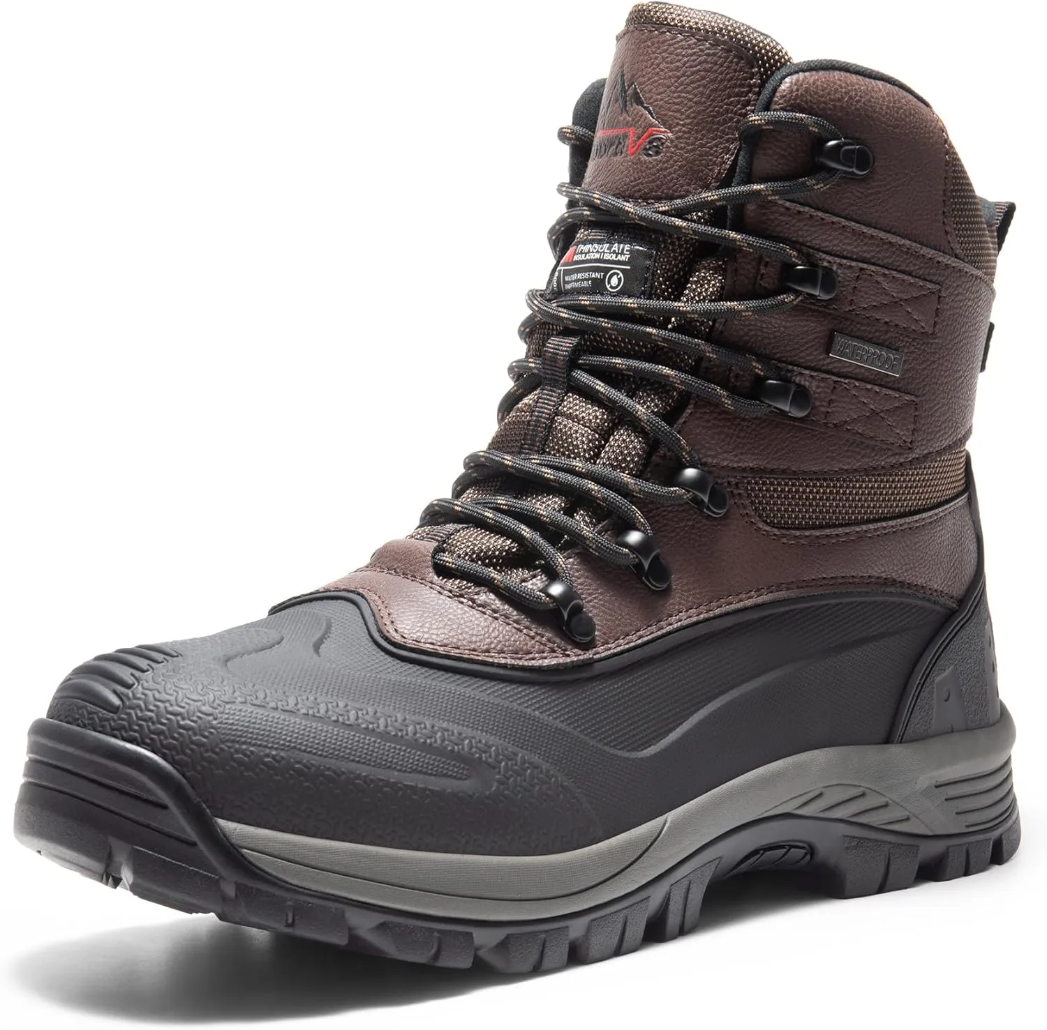 NORTIV 8 Men's Insulated Waterproof Construction Rubber Sole Winter Snow Ski Boots