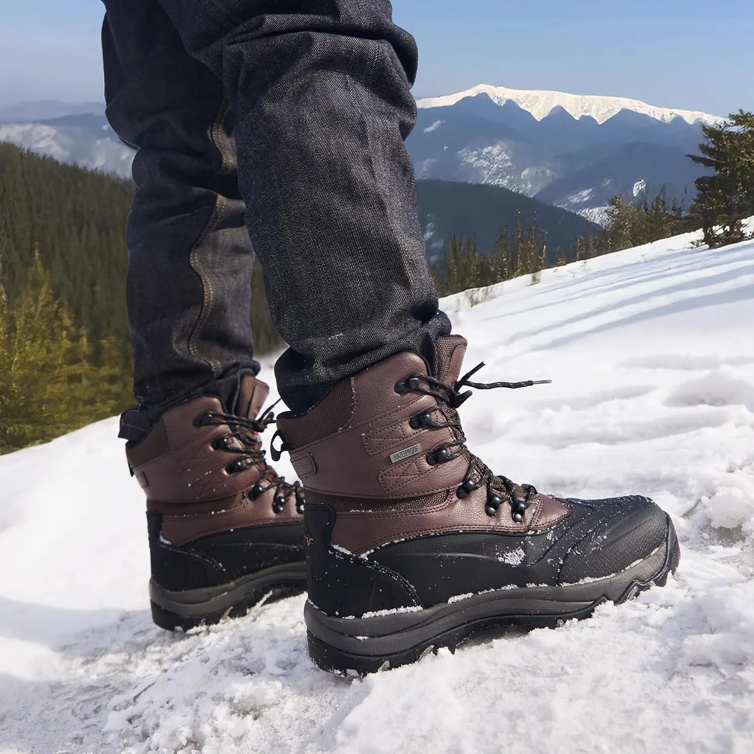 NORTIV 8 Men's Insulated Waterproof Construction Rubber Sole Winter Snow Ski Boots