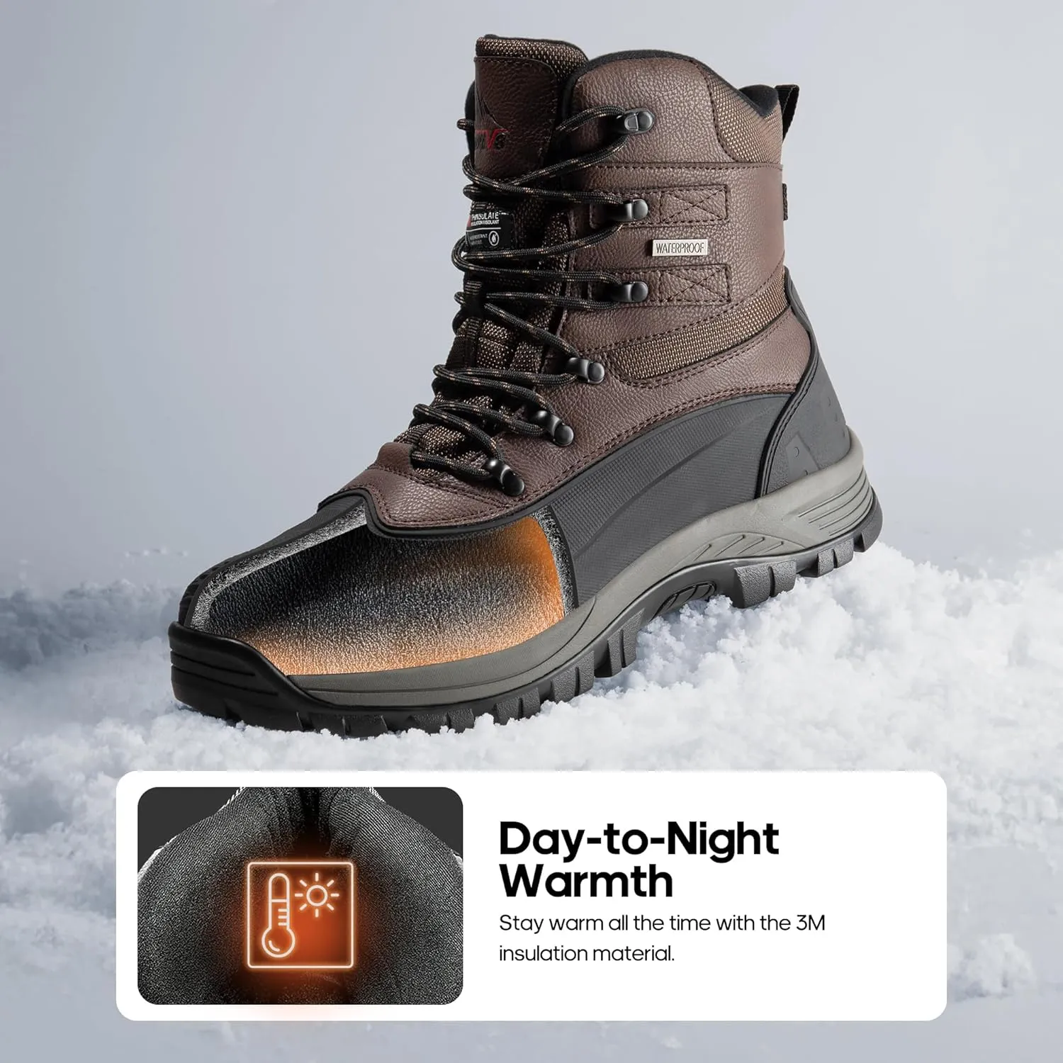 NORTIV 8 Men's Insulated Waterproof Construction Rubber Sole Winter Snow Ski Boots