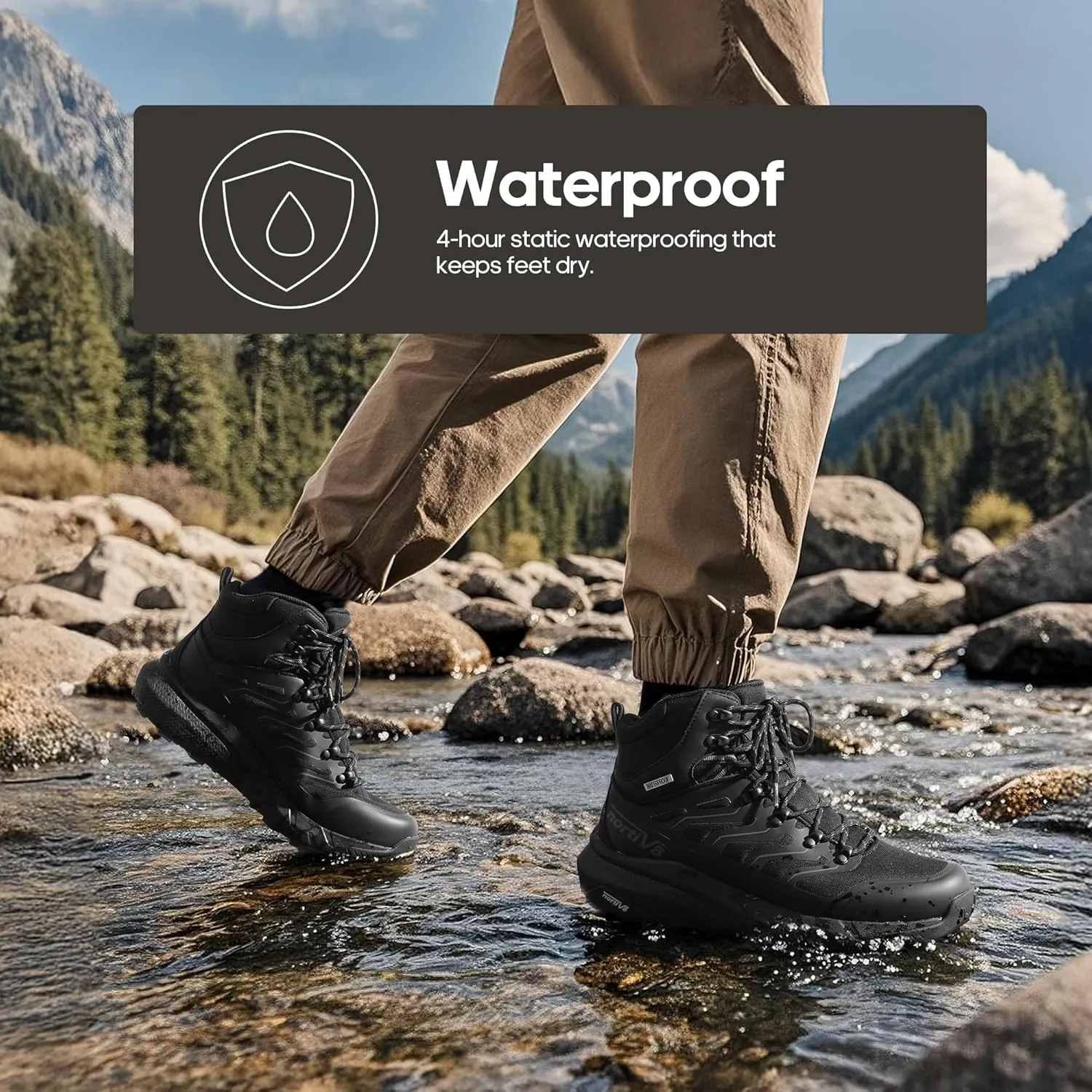 NORTIV 8 Men's Lightweight Hiking Boots Waterproof Breathable Outdoor Trekking Camping Ankle Boots Fern