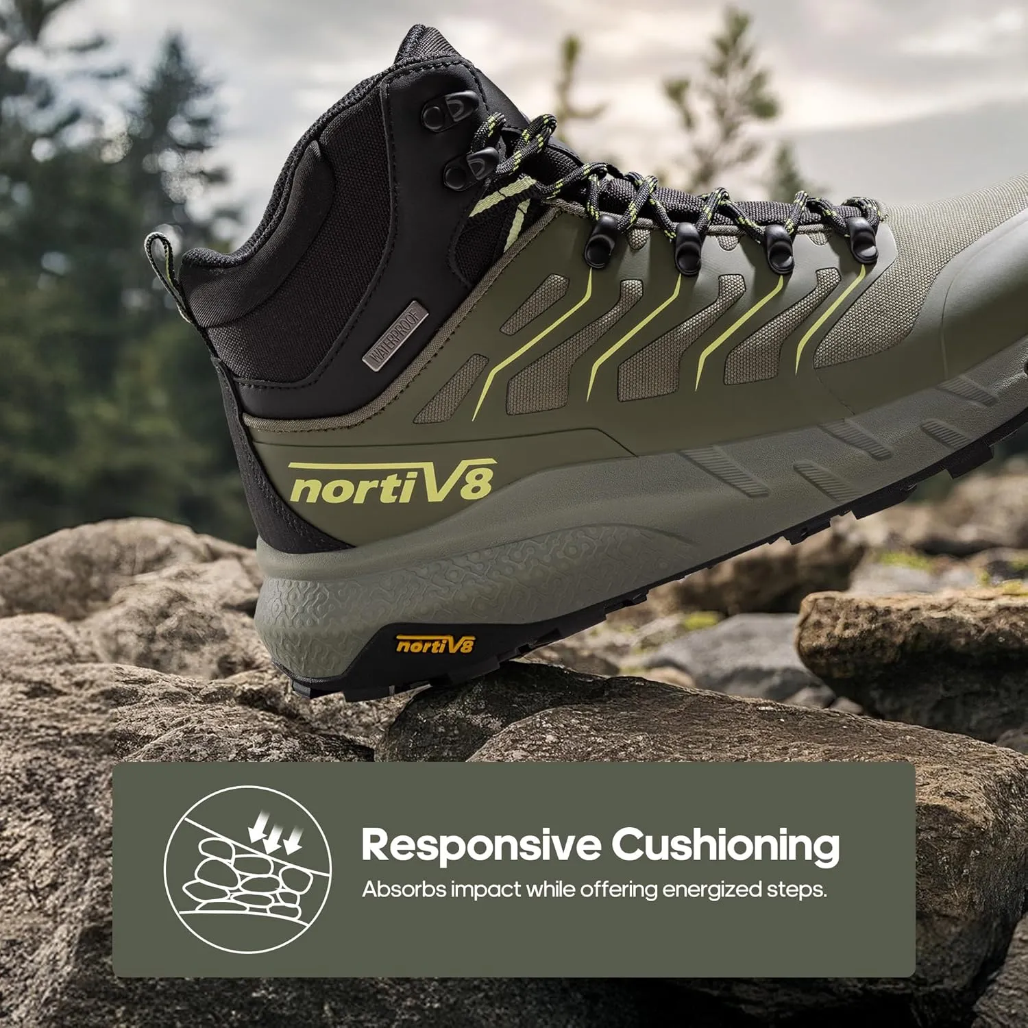 NORTIV 8 Men's Lightweight Hiking Boots Waterproof Breathable Outdoor Trekking Camping Ankle Boots Fern
