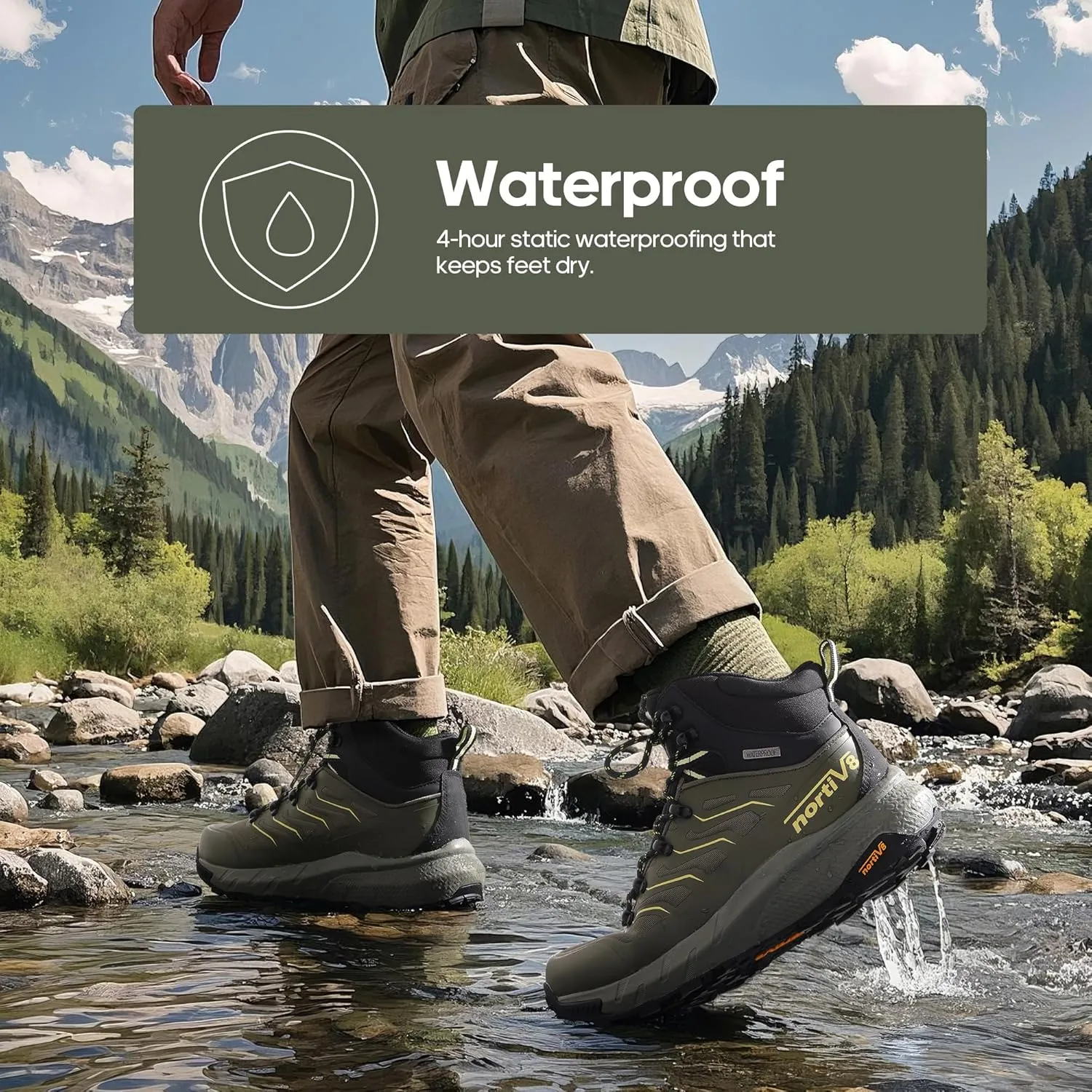 NORTIV 8 Men's Lightweight Hiking Boots Waterproof Breathable Outdoor Trekking Camping Ankle Boots Fern