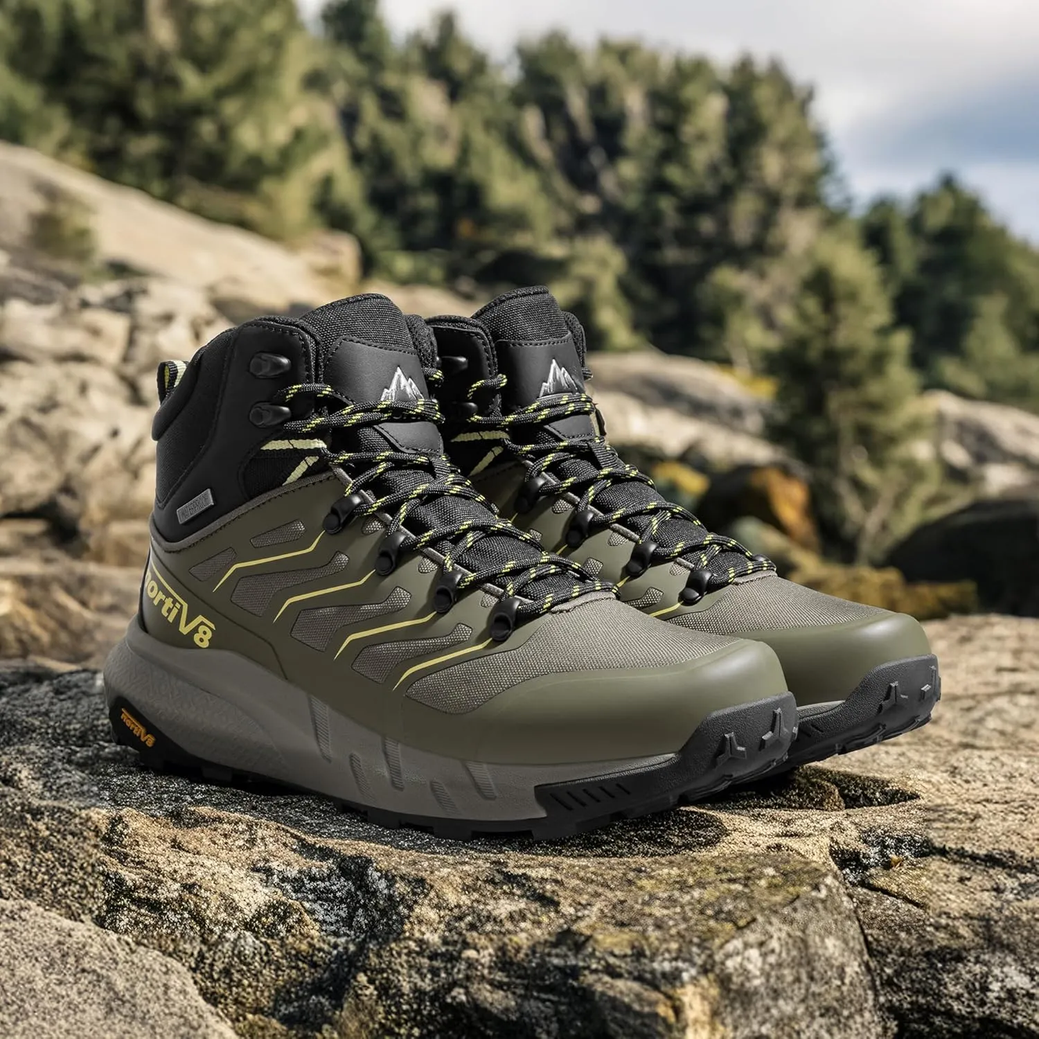 NORTIV 8 Men's Lightweight Hiking Boots Waterproof Breathable Outdoor Trekking Camping Ankle Boots Fern