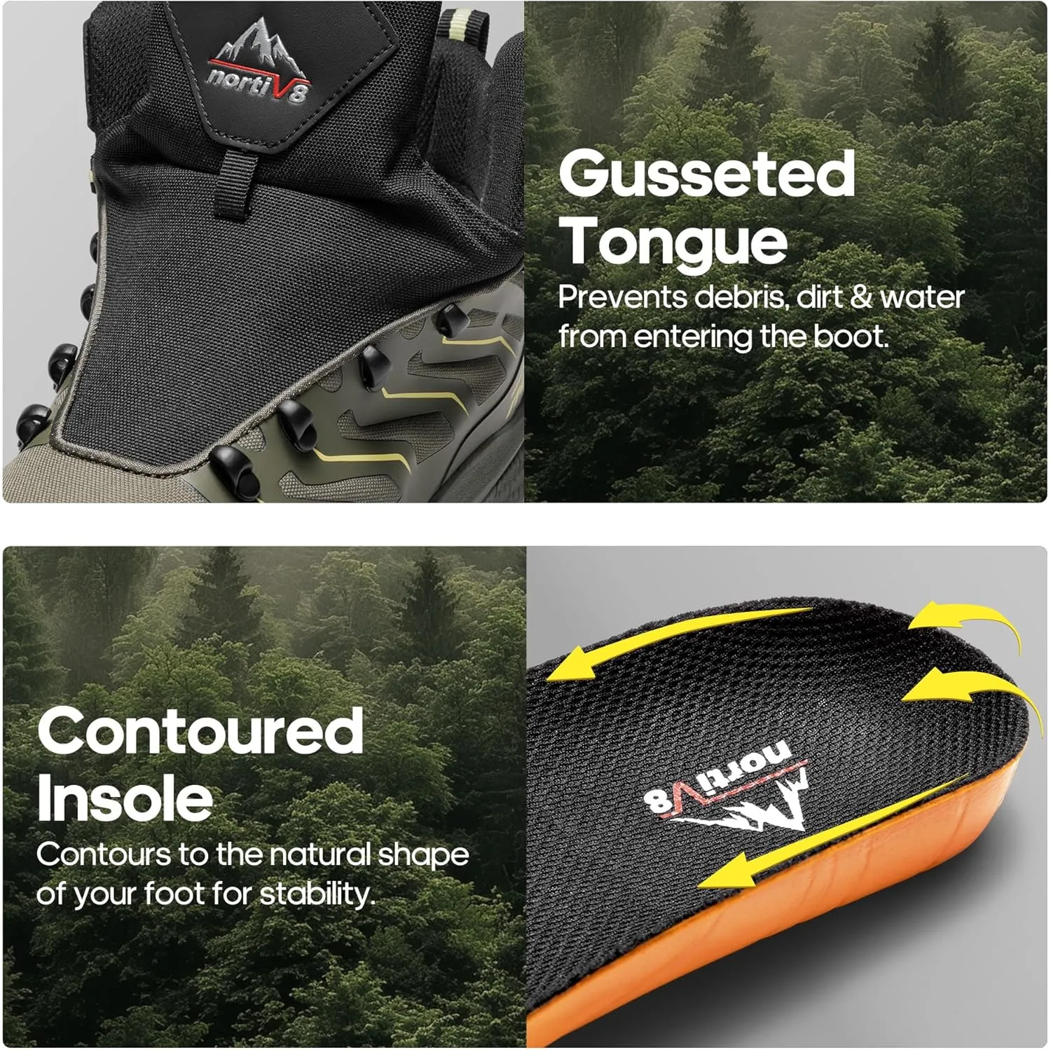 NORTIV 8 Men's Lightweight Hiking Boots Waterproof Breathable Outdoor Trekking Camping Ankle Boots Fern