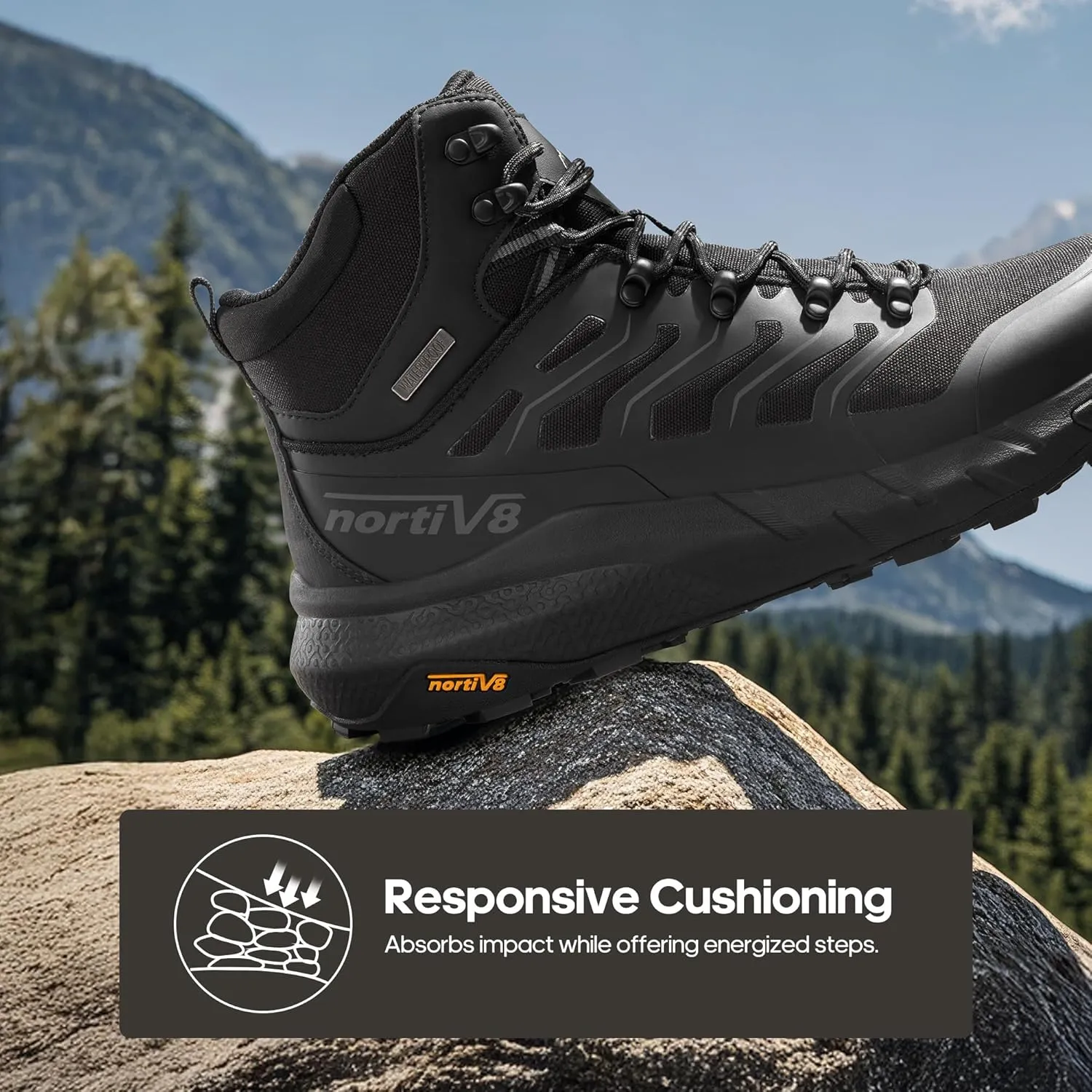 NORTIV 8 Men's Lightweight Hiking Boots Waterproof Breathable Outdoor Trekking Camping Ankle Boots Fern