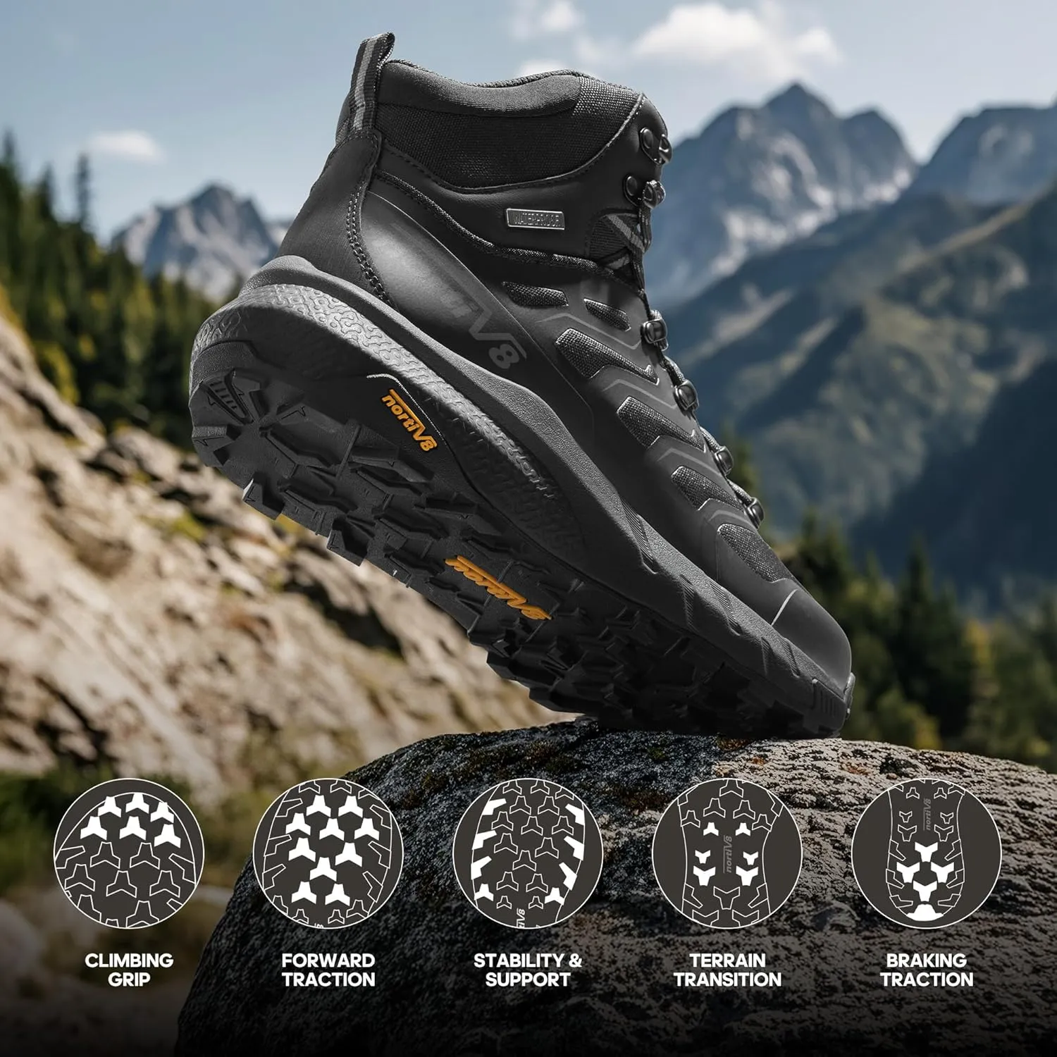 NORTIV 8 Men's Lightweight Hiking Boots Waterproof Breathable Outdoor Trekking Camping Ankle Boots Fern