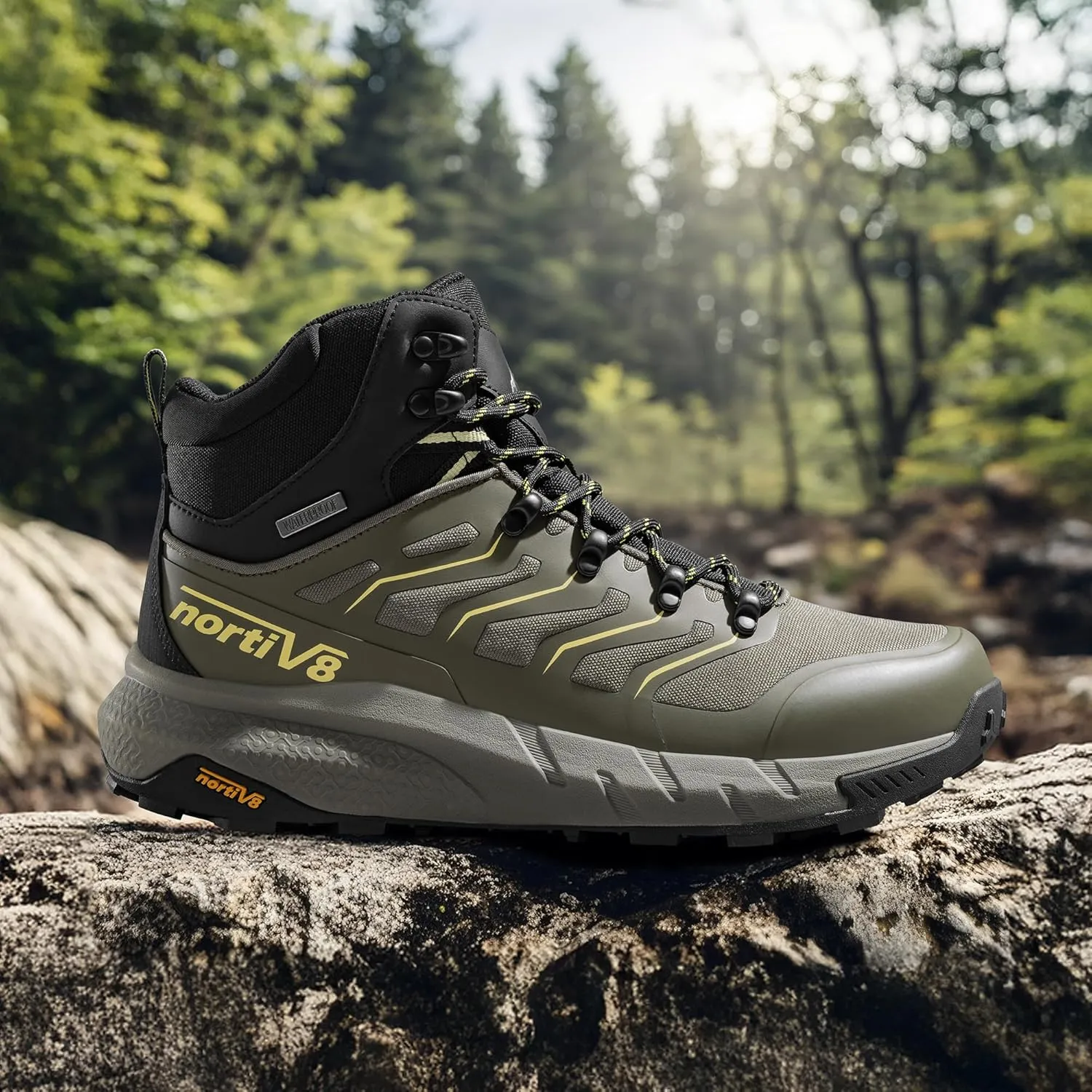 NORTIV 8 Men's Lightweight Hiking Boots Waterproof Breathable Outdoor Trekking Camping Ankle Boots Fern
