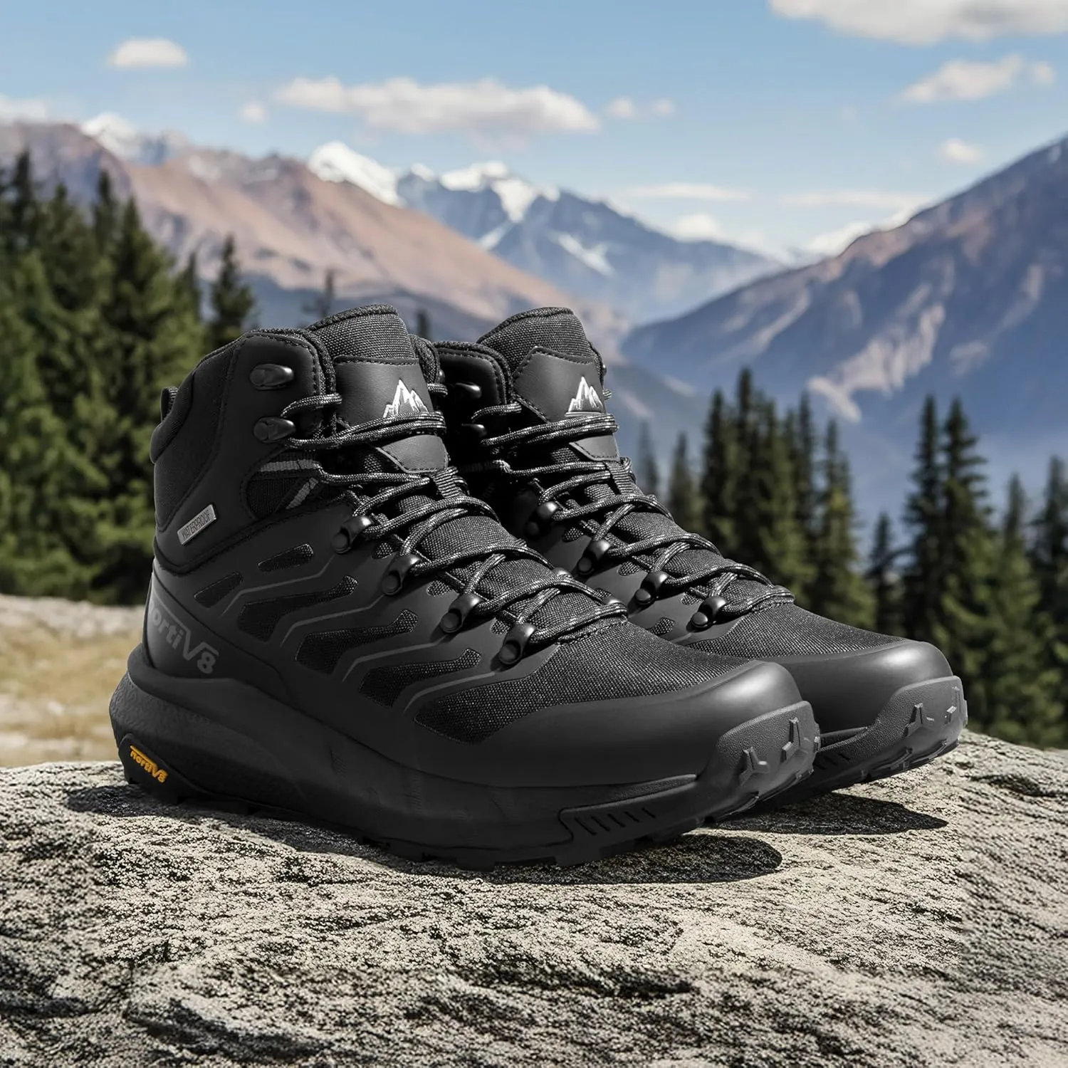 NORTIV 8 Men's Lightweight Hiking Boots Waterproof Breathable Outdoor Trekking Camping Ankle Boots Fern