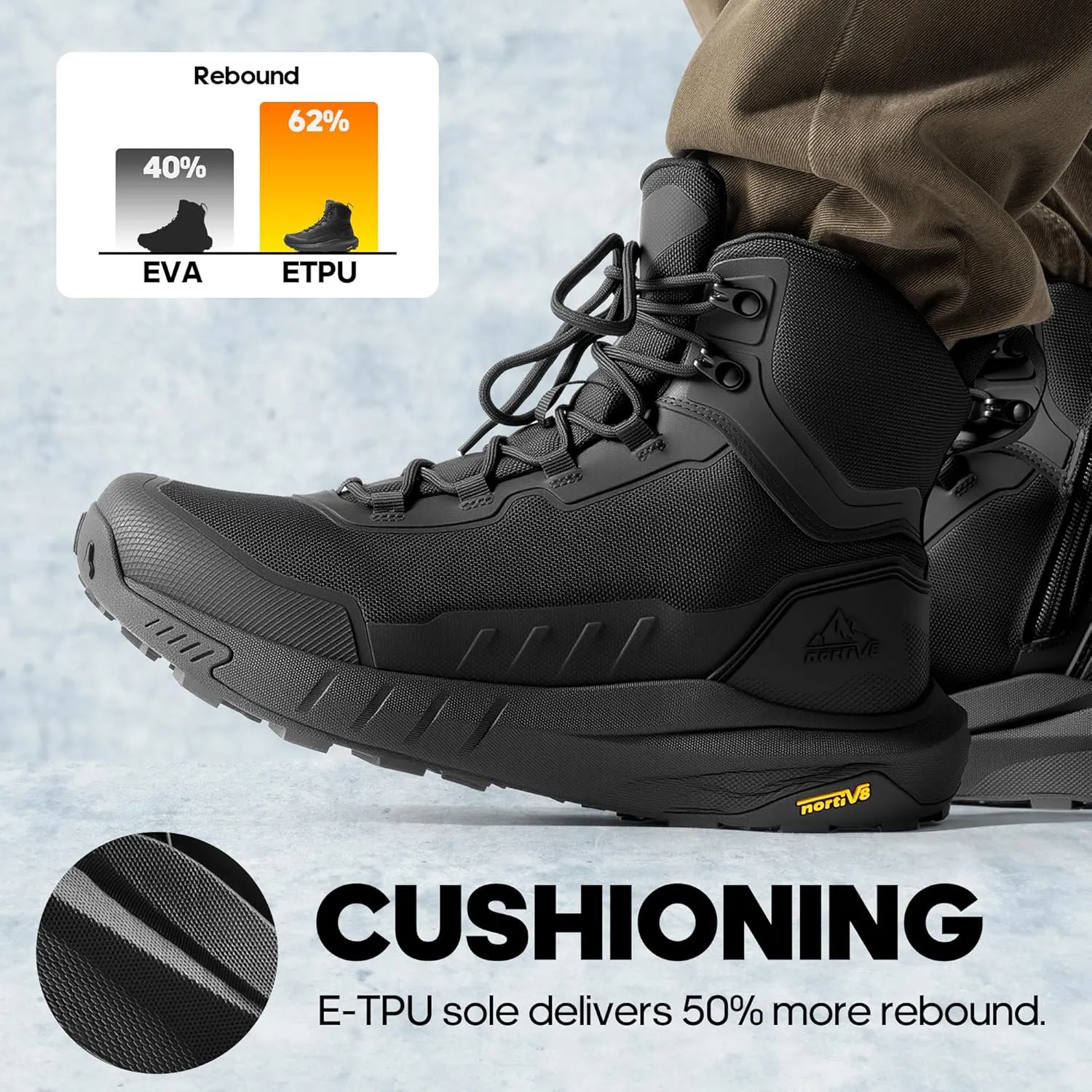 NORTIV 8 Men's Tactical Hiking Boot Lightweight Cushion Sole Boots for Work All Day Side Zipper Motorcycle Combat Military Boot Arch Support 8 Inches Terrascope