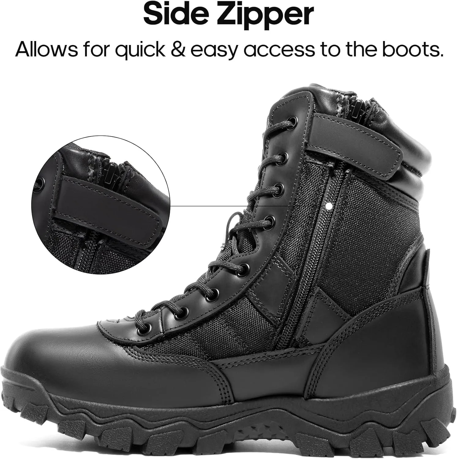 NORTIV 8 Men's Tactical Military Work Boots Side Zipper Outdoor Motorcycle Combat Boots 8 Inches 2.0 Trooper-pro