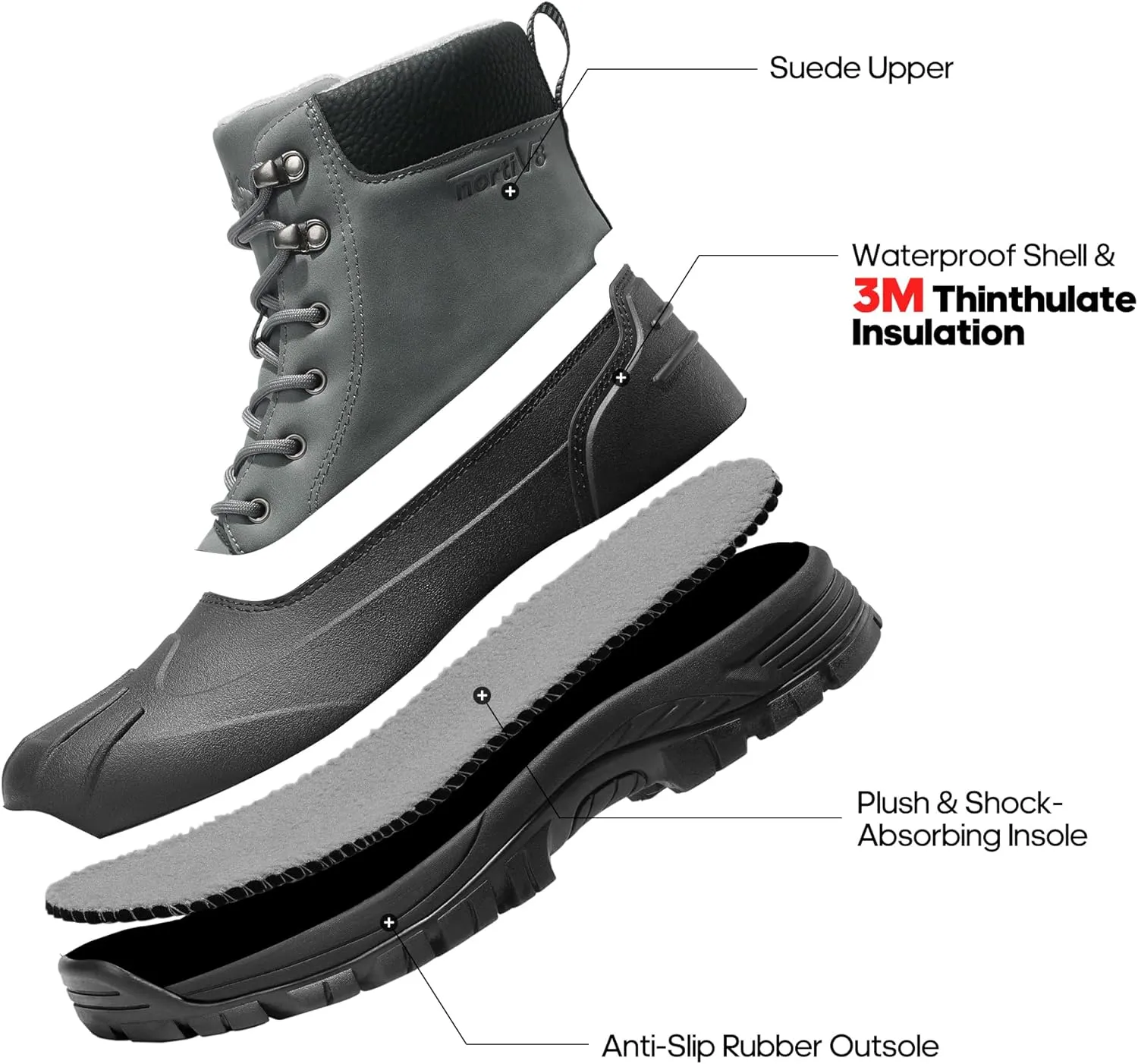 NORTIV 8 Mens Winter Boots Lightweight Casual Waterproof Slip Resistance Work Boot