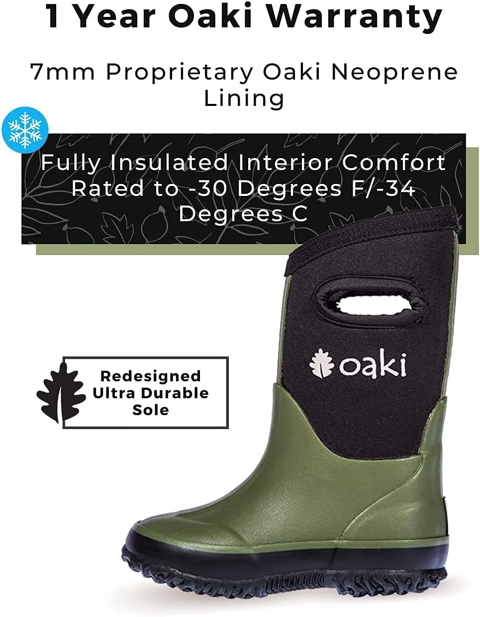 OAKI Kid's Neoprene Rain Boots, Snow Boots, Muck Boots