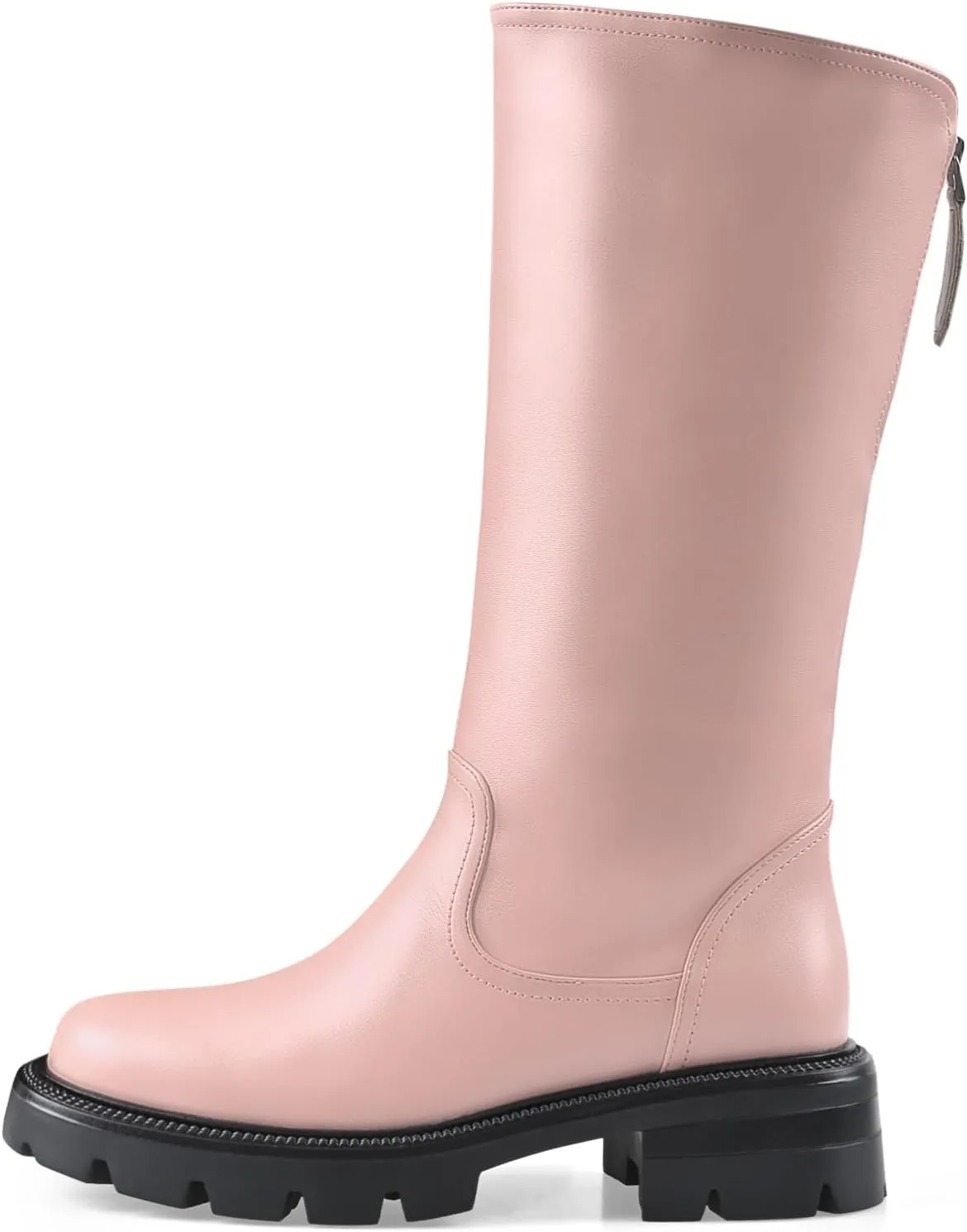 Oh Mispares Lug Sole Mid-calf High Boots for Women Extra Wide Calf Chunky Round Toe Knee High Chic Riding Boots Zipper Adjustable Calf Fashion Boots 2 Inches
