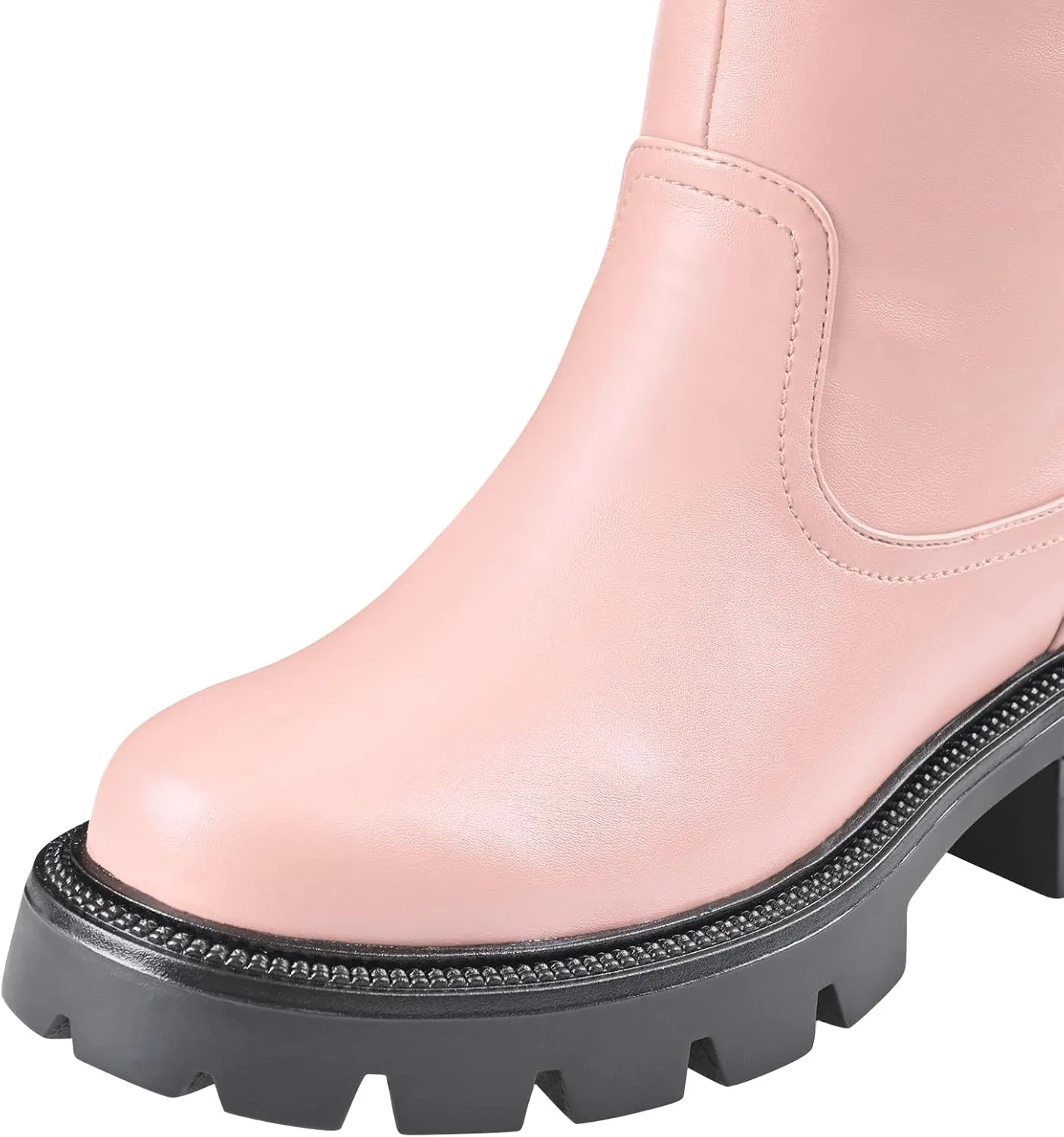 Oh Mispares Lug Sole Mid-calf High Boots for Women Extra Wide Calf Chunky Round Toe Knee High Chic Riding Boots Zipper Adjustable Calf Fashion Boots 2 Inches