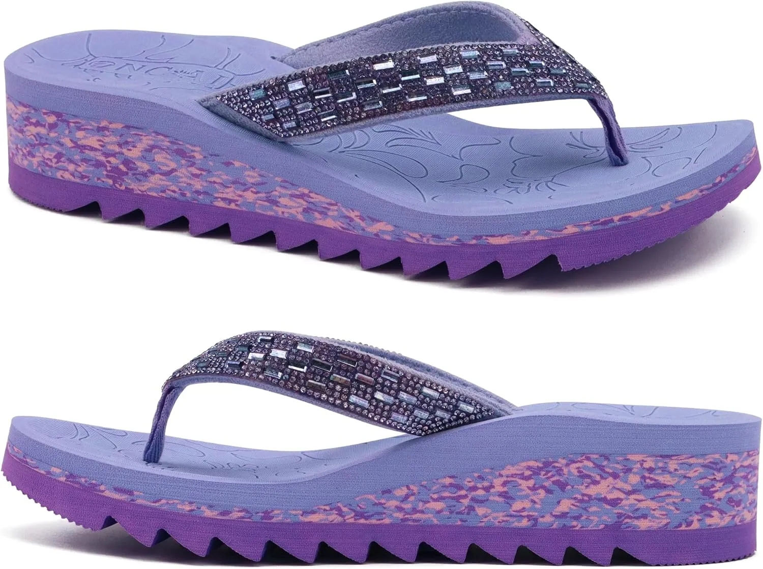 ONCAI Women's Wedge Flip Flops with Rhinestone，Recovery Dressy Walking Sandals for Women with Comfortable Arch Support Cushion Yoga Mat Summer Rubber Soles(US Size 5-11)