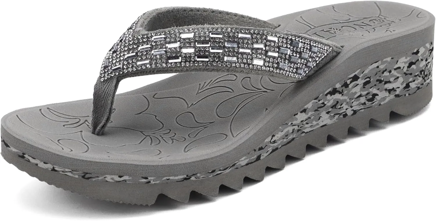 ONCAI Women's Wedge Flip Flops with Rhinestone，Recovery Dressy Walking Sandals for Women with Comfortable Arch Support Cushion Yoga Mat Summer Rubber Soles(US Size 5-11)