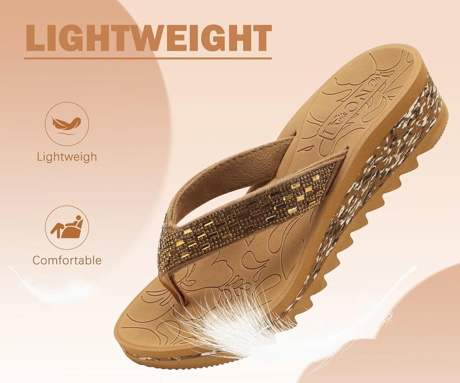 ONCAI Women's Wedge Flip Flops with Rhinestone，Recovery Dressy Walking Sandals for Women with Comfortable Arch Support Cushion Yoga Mat Summer Rubber Soles(US Size 5-11)