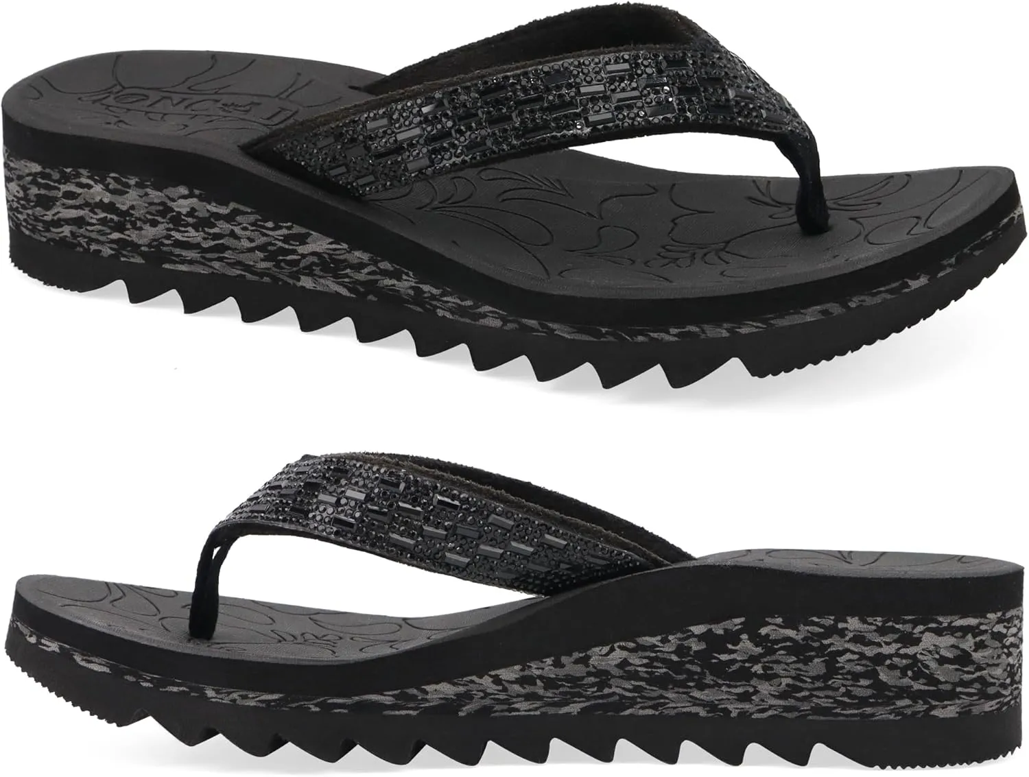 ONCAI Women's Wedge Flip Flops with Rhinestone，Recovery Dressy Walking Sandals for Women with Comfortable Arch Support Cushion Yoga Mat Summer Rubber Soles(US Size 5-11)