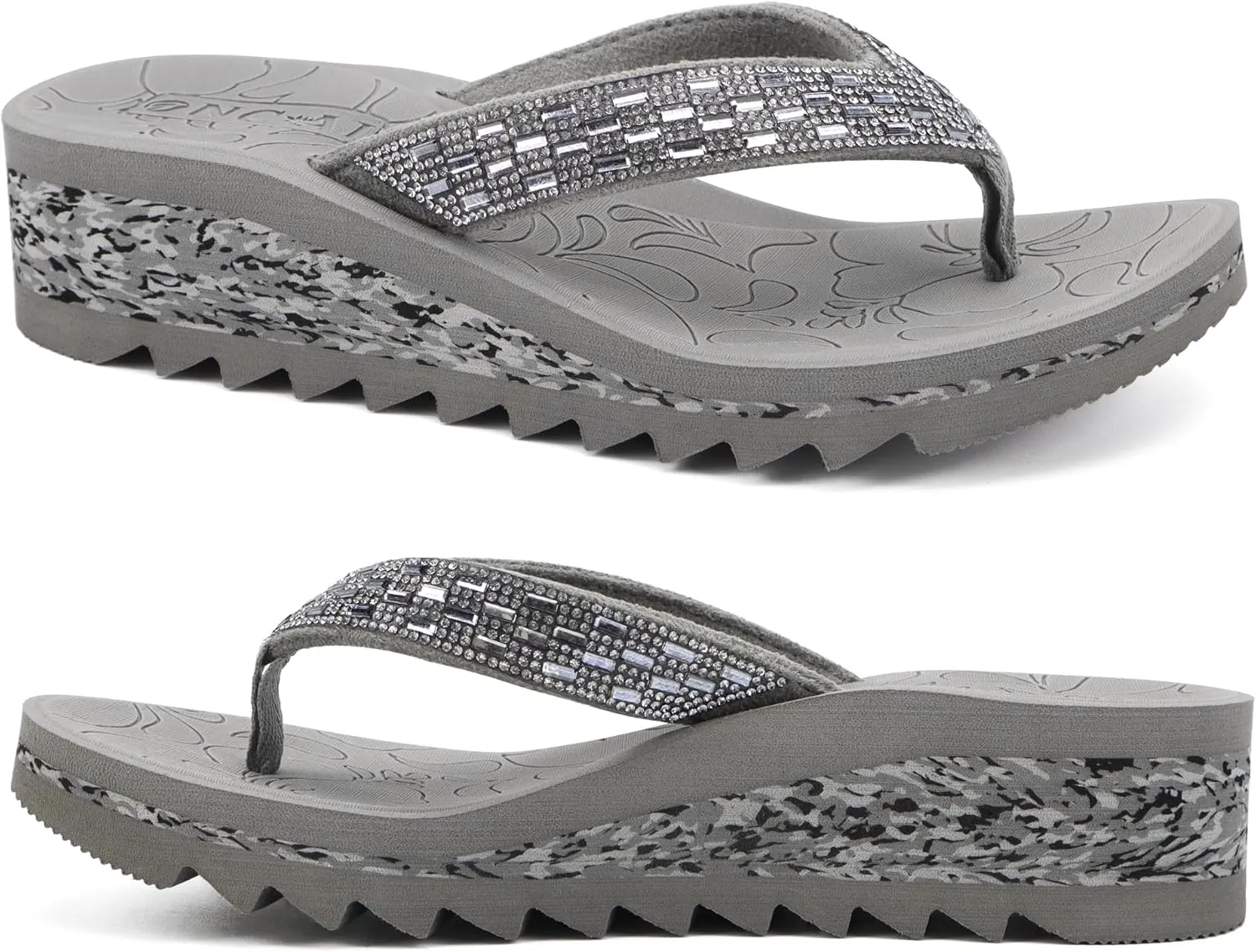 ONCAI Women's Wedge Flip Flops with Rhinestone，Recovery Dressy Walking Sandals for Women with Comfortable Arch Support Cushion Yoga Mat Summer Rubber Soles(US Size 5-11)