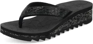 ONCAI Women's Wedge Flip Flops with Rhinestone，Recovery Dressy Walking Sandals for Women with Comfortable Arch Support Cushion Yoga Mat Summer Rubber Soles(US Size 5-11)