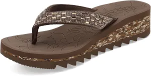 ONCAI Women's Wedge Flip Flops with Rhinestone，Recovery Dressy Walking Sandals for Women with Comfortable Arch Support Cushion Yoga Mat Summer Rubber Soles(US Size 5-11)