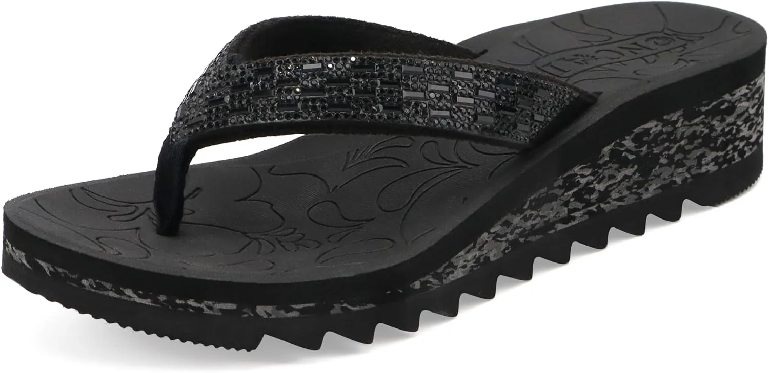 ONCAI Women's Wedge Flip Flops with Rhinestone，Recovery Dressy Walking Sandals for Women with Comfortable Arch Support Cushion Yoga Mat Summer Rubber Soles(US Size 5-11)