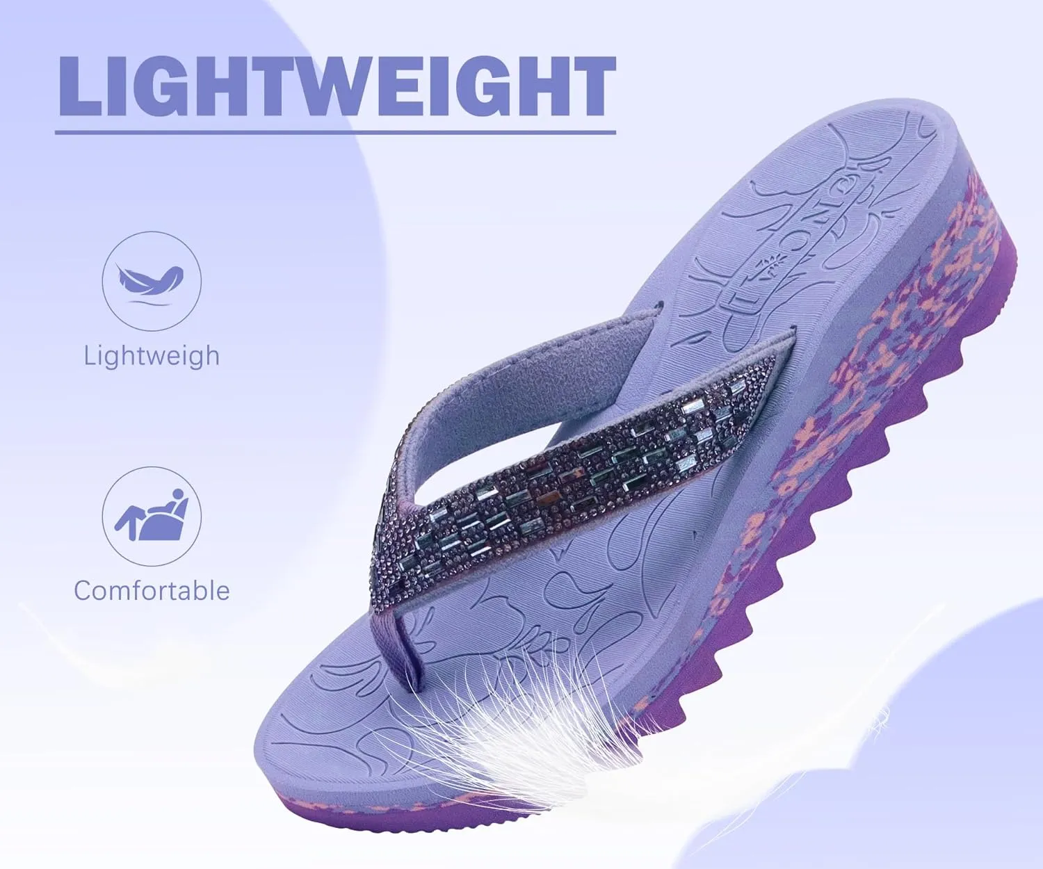 ONCAI Women's Wedge Flip Flops with Rhinestone，Recovery Dressy Walking Sandals for Women with Comfortable Arch Support Cushion Yoga Mat Summer Rubber Soles(US Size 5-11)