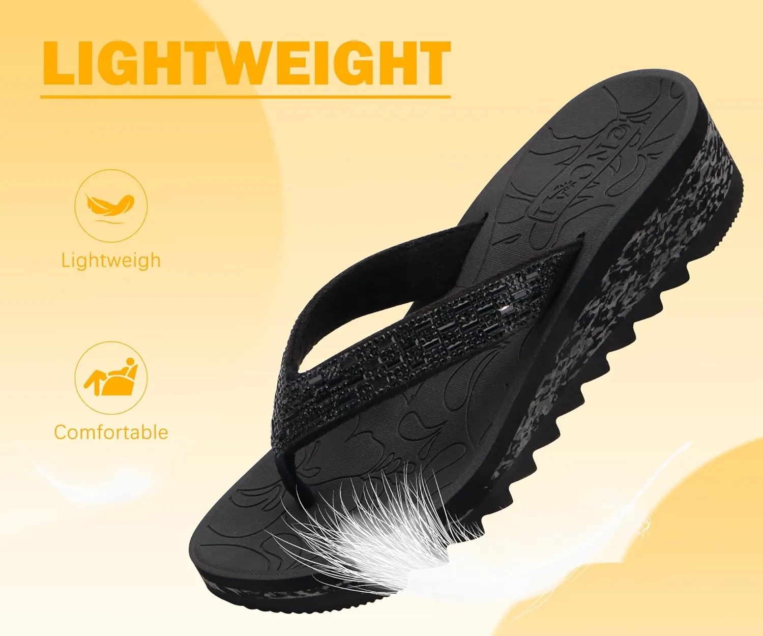 ONCAI Women's Wedge Flip Flops with Rhinestone，Recovery Dressy Walking Sandals for Women with Comfortable Arch Support Cushion Yoga Mat Summer Rubber Soles(US Size 5-11)