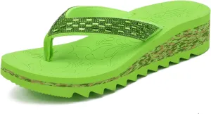 ONCAI Women's Wedge Flip Flops with Rhinestone，Recovery Dressy Walking Sandals for Women with Comfortable Arch Support Cushion Yoga Mat Summer Rubber Soles(US Size 5-11)