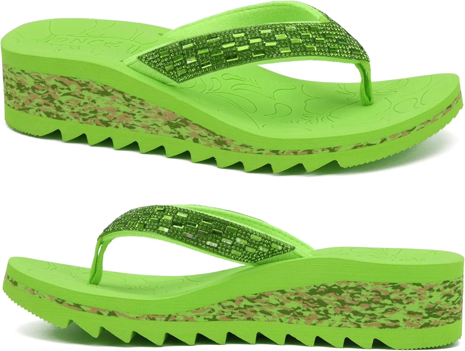 ONCAI Women's Wedge Flip Flops with Rhinestone，Recovery Dressy Walking Sandals for Women with Comfortable Arch Support Cushion Yoga Mat Summer Rubber Soles(US Size 5-11)