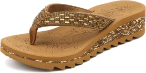 ONCAI Women's Wedge Flip Flops with Rhinestone，Recovery Dressy Walking Sandals for Women with Comfortable Arch Support Cushion Yoga Mat Summer Rubber Soles(US Size 5-11)